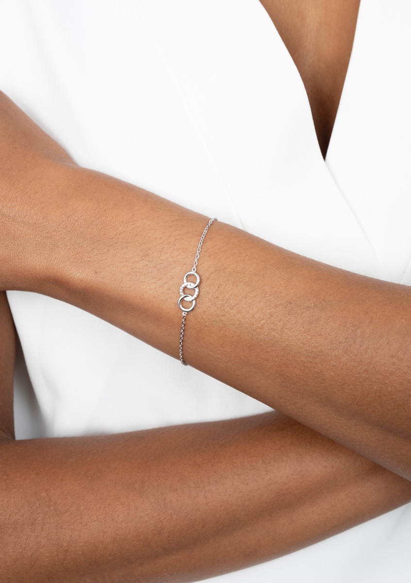 ZINZI set van 2 zlv. armbanden 3 rondjes verbonden zirc.