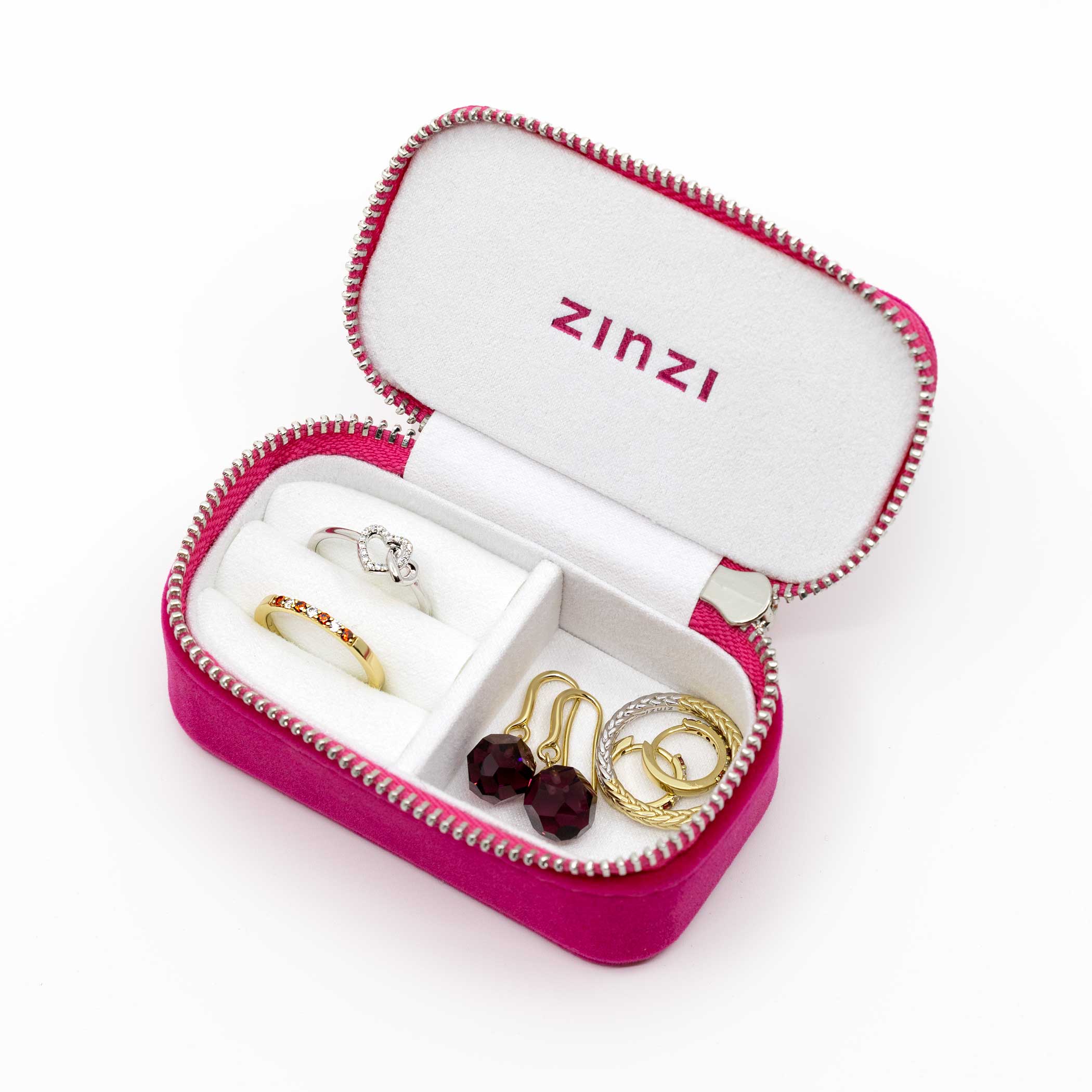 Zinzi opberg etui roze suede en rits