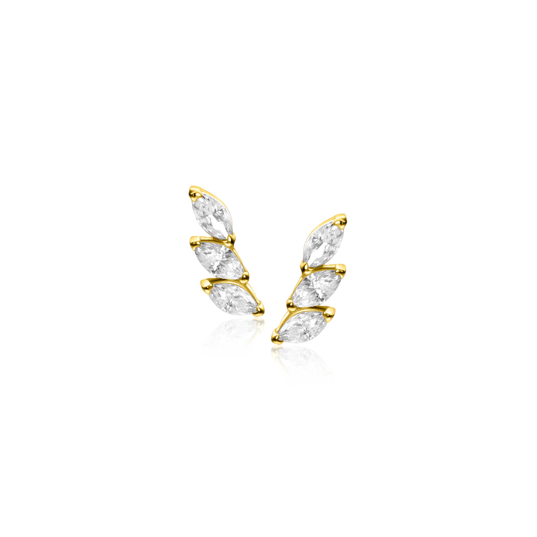 7mm ZINZI Gold 14kt goldene Ohrstecker mit drei ovalen weißen Zirkonias ZGO518