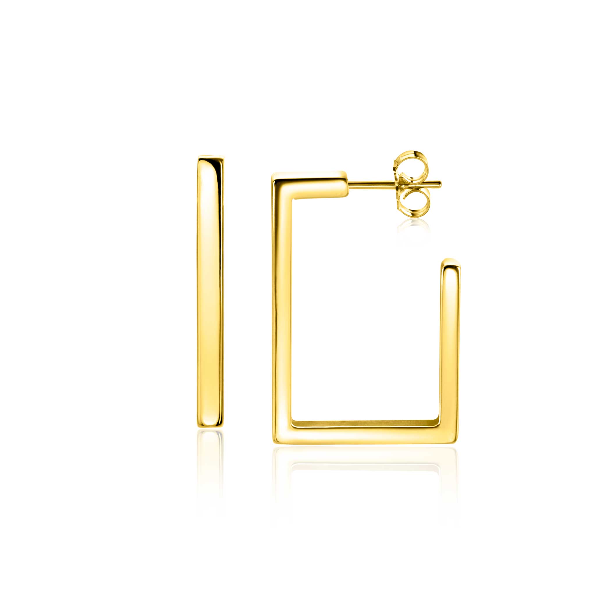 23mm ZINZI Gold 14-karätige Goldohrringe mit großem, klarem quadratischem Design. Größe 23 x 2,4 mm. ZGO482