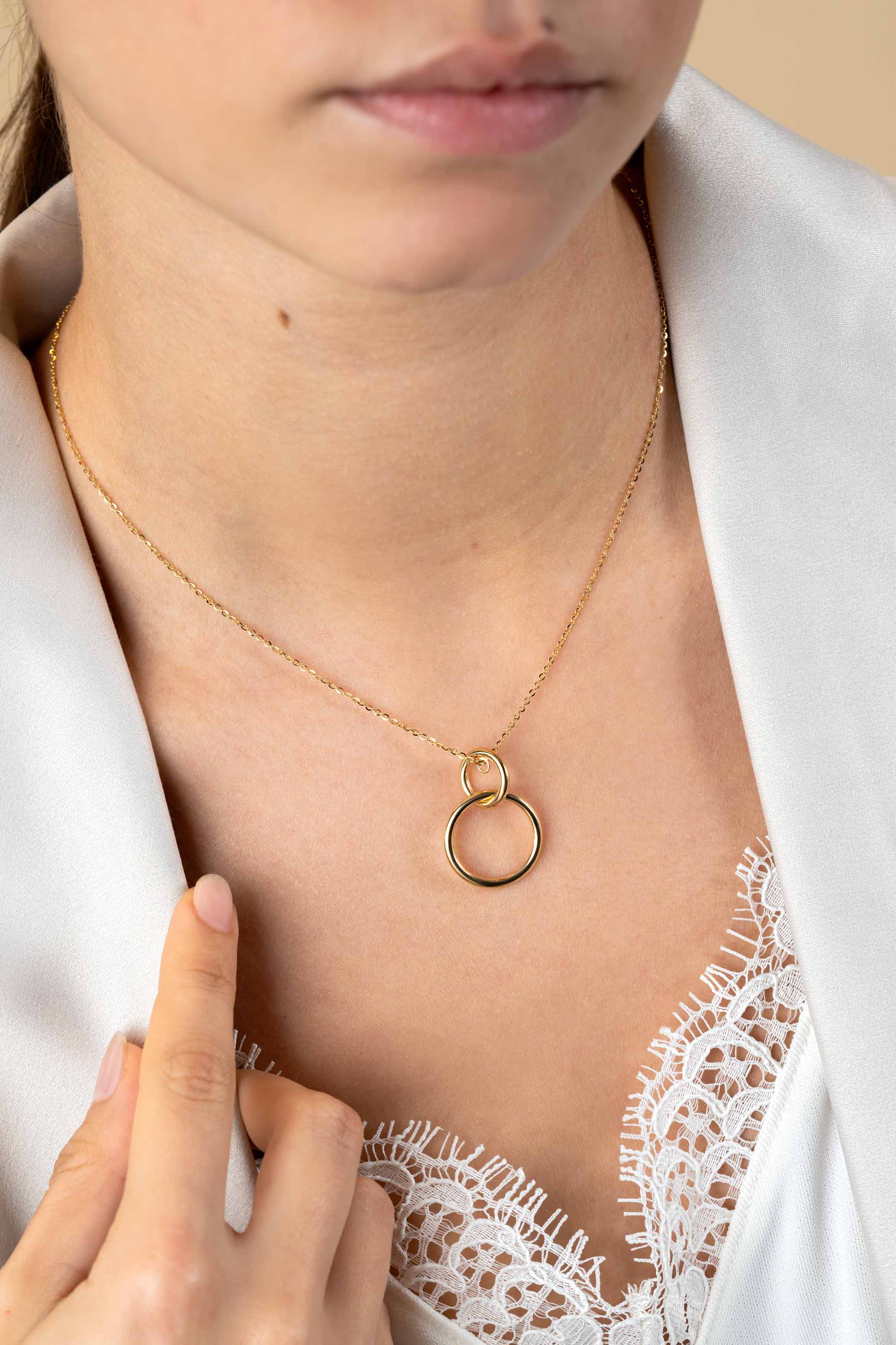 ZINZI GOLD collier hanger 2 rondjes in elkaar 45cm