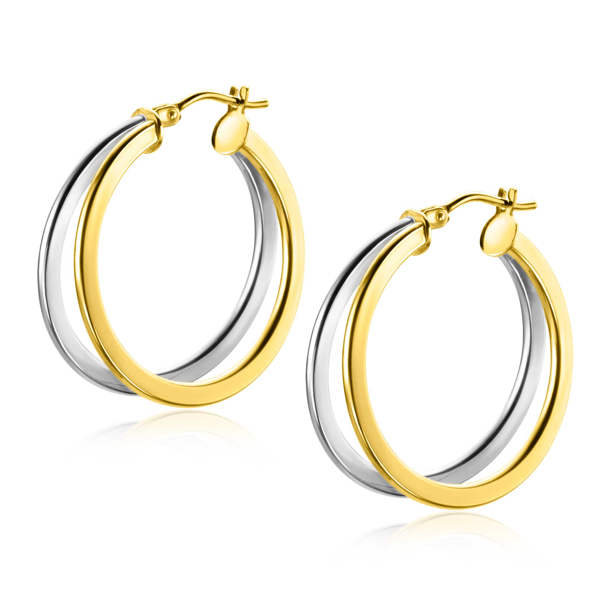 ZINZI GOLD oorringen bicolor 2 banen glad 25x7mm