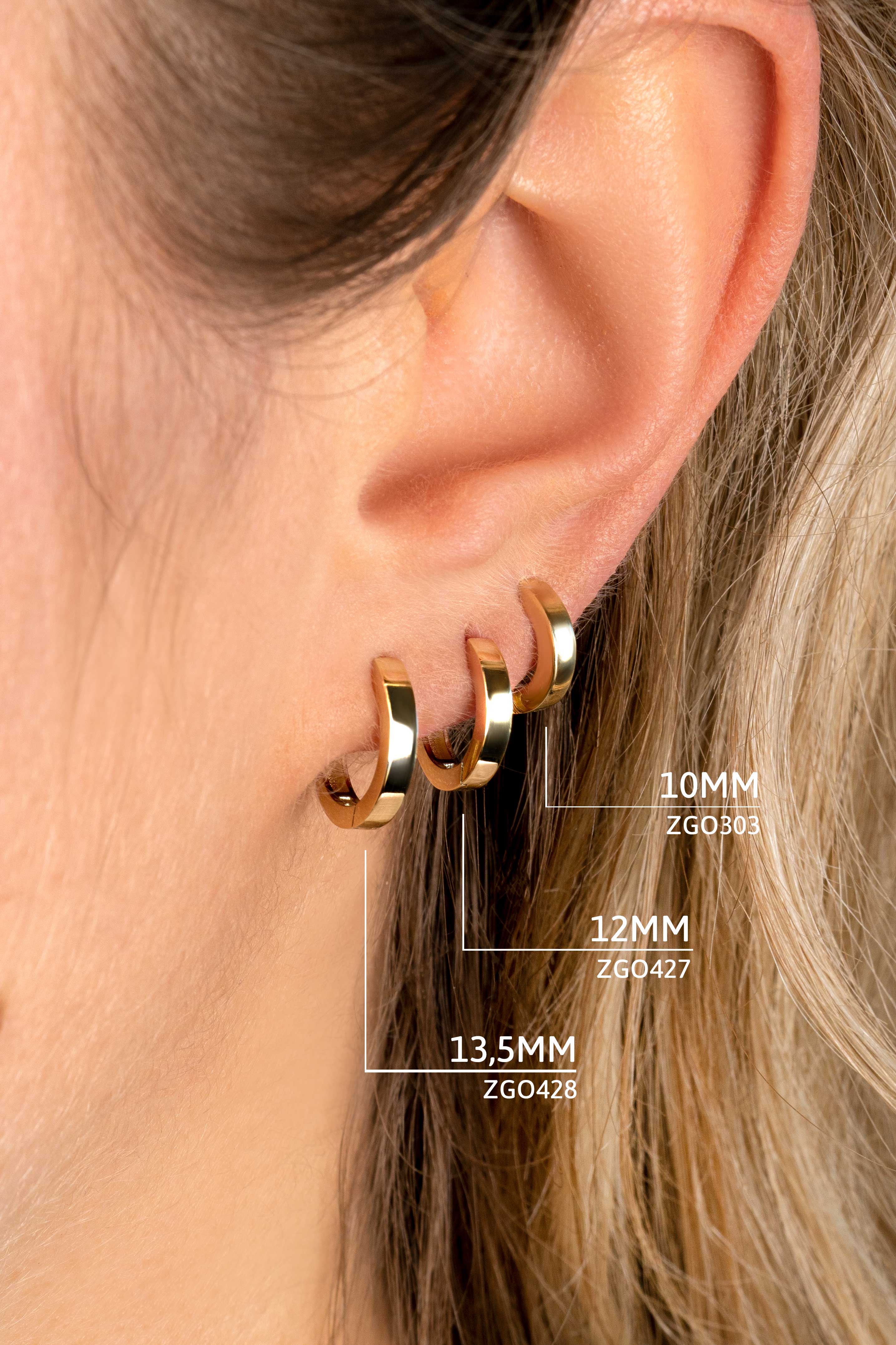 ZINZI Gold 14 Karat goldene Ohrringe viereckig rohrförmig Luxusverschluss 10 x 2,3mm ZGO303