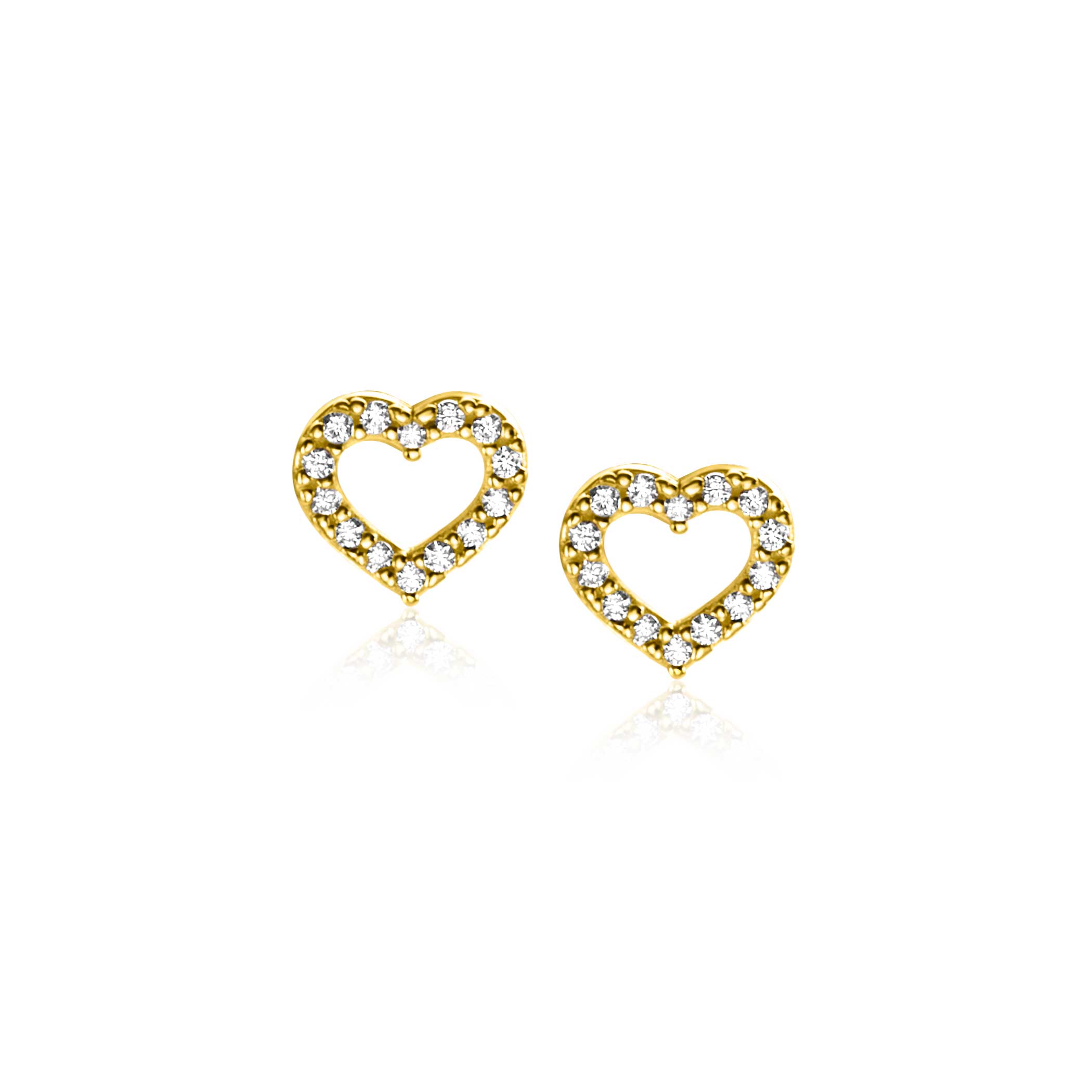ZINZI GOLD oorknopjes open hart zirconia's