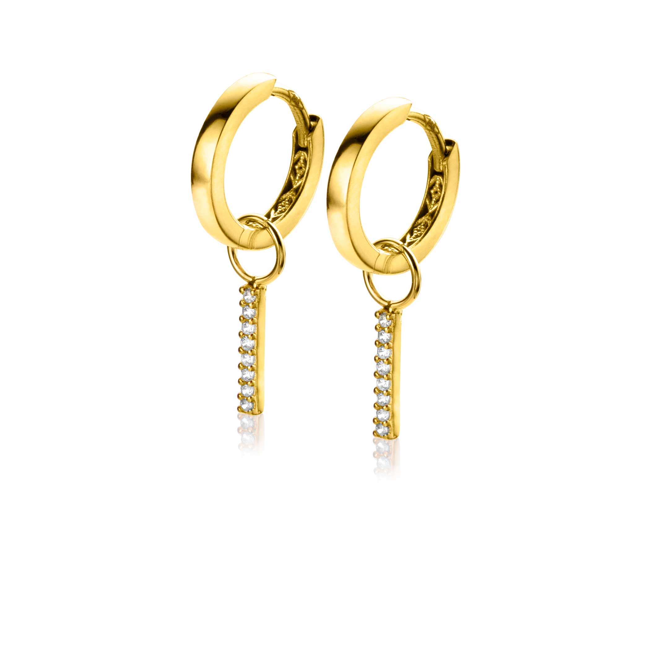 ZINZI GOLD oorbedels staafje bezet met zirconia's