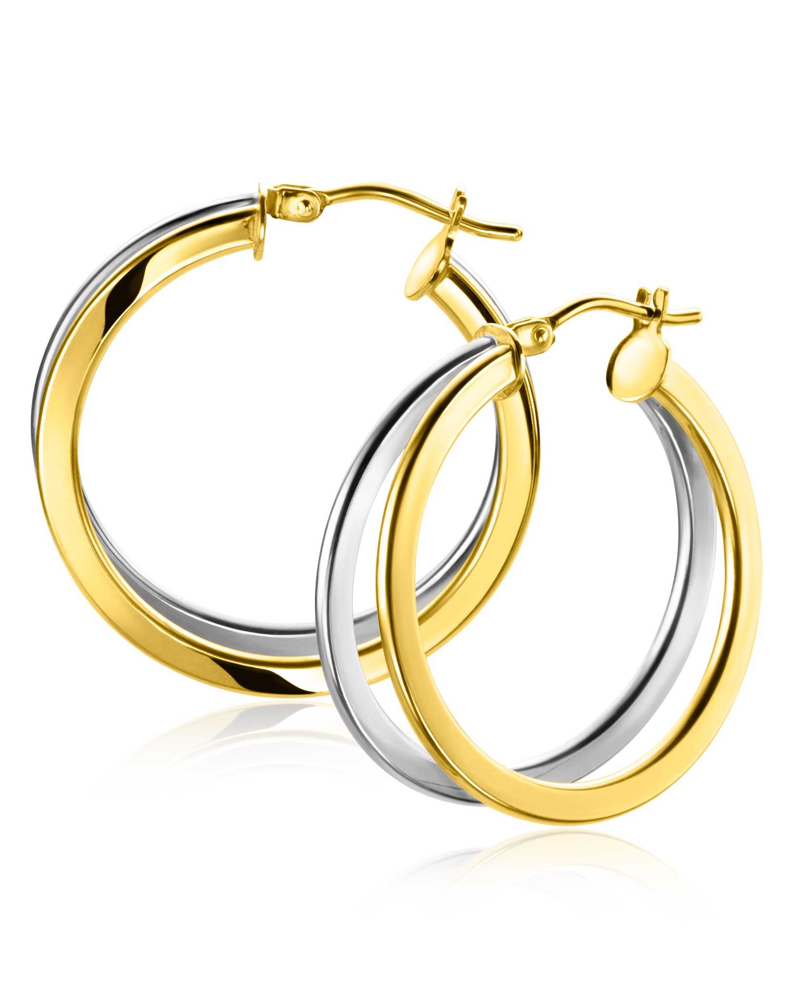 ZINZI GOLD oorringen bicolor 2 banen glad 25x7mm