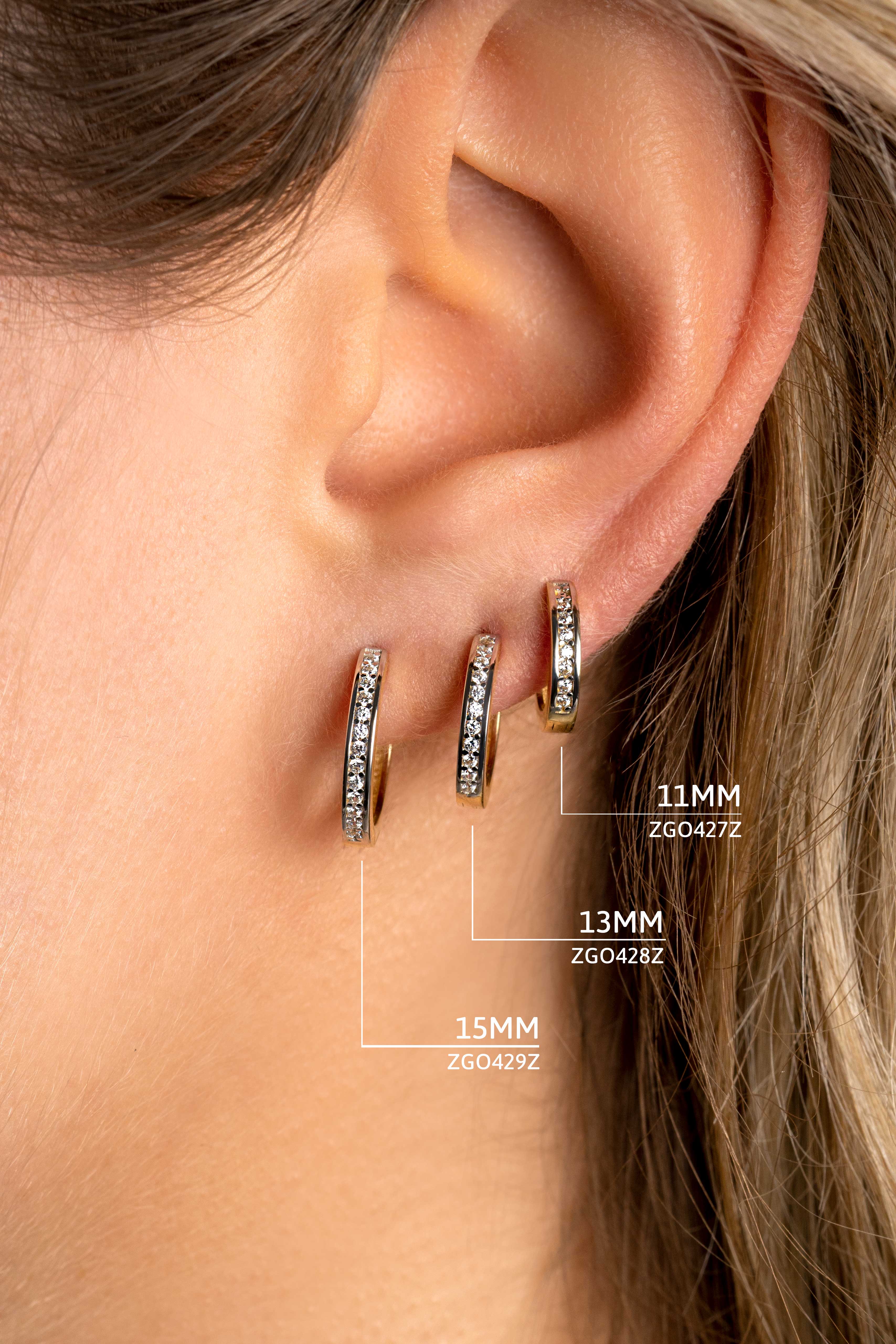 ZINZI GOLD klapcreolen 12,9 x 2mm zirconia