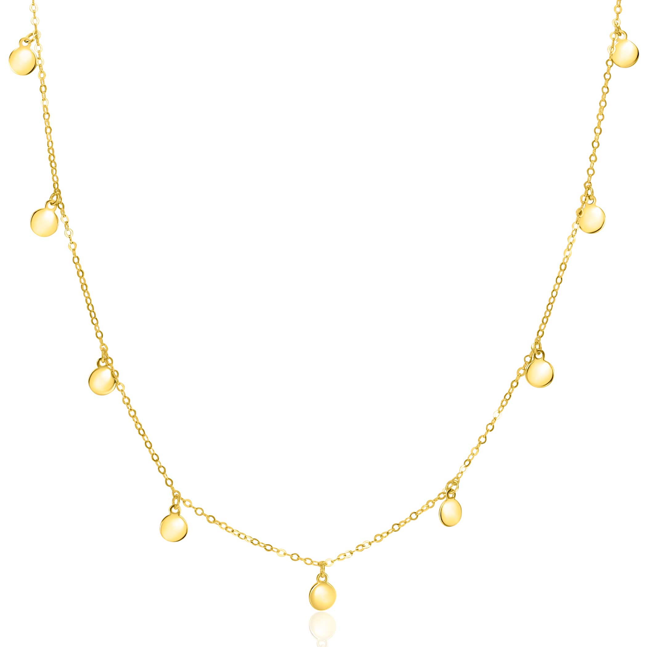 ZINZI Gold 14 Karat goldene Kette mit 9 baumelnden Kreisen 40-45cm ZGC488
