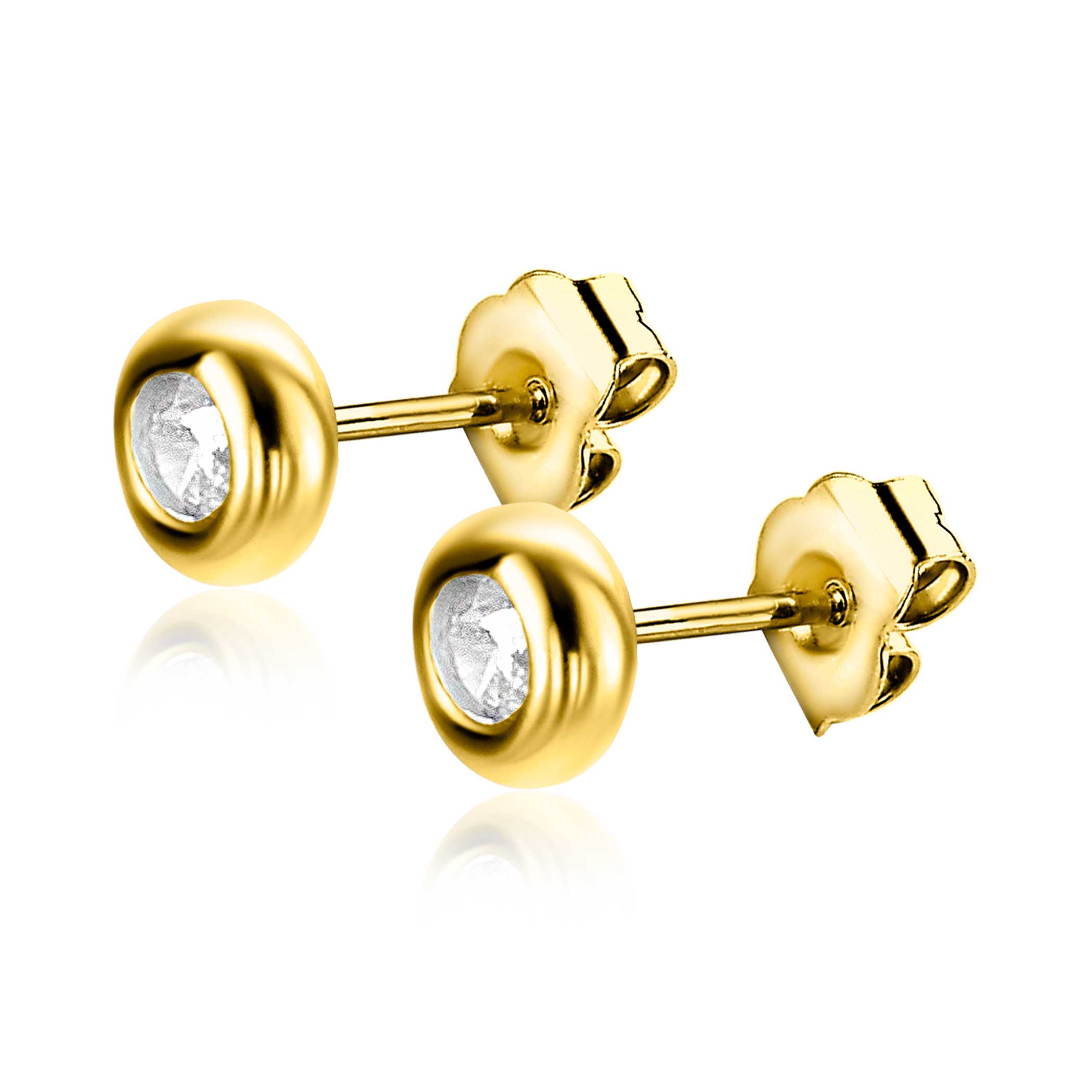 ZINZI GOLD oorknopjes zirconia gladde kast 4.2mm