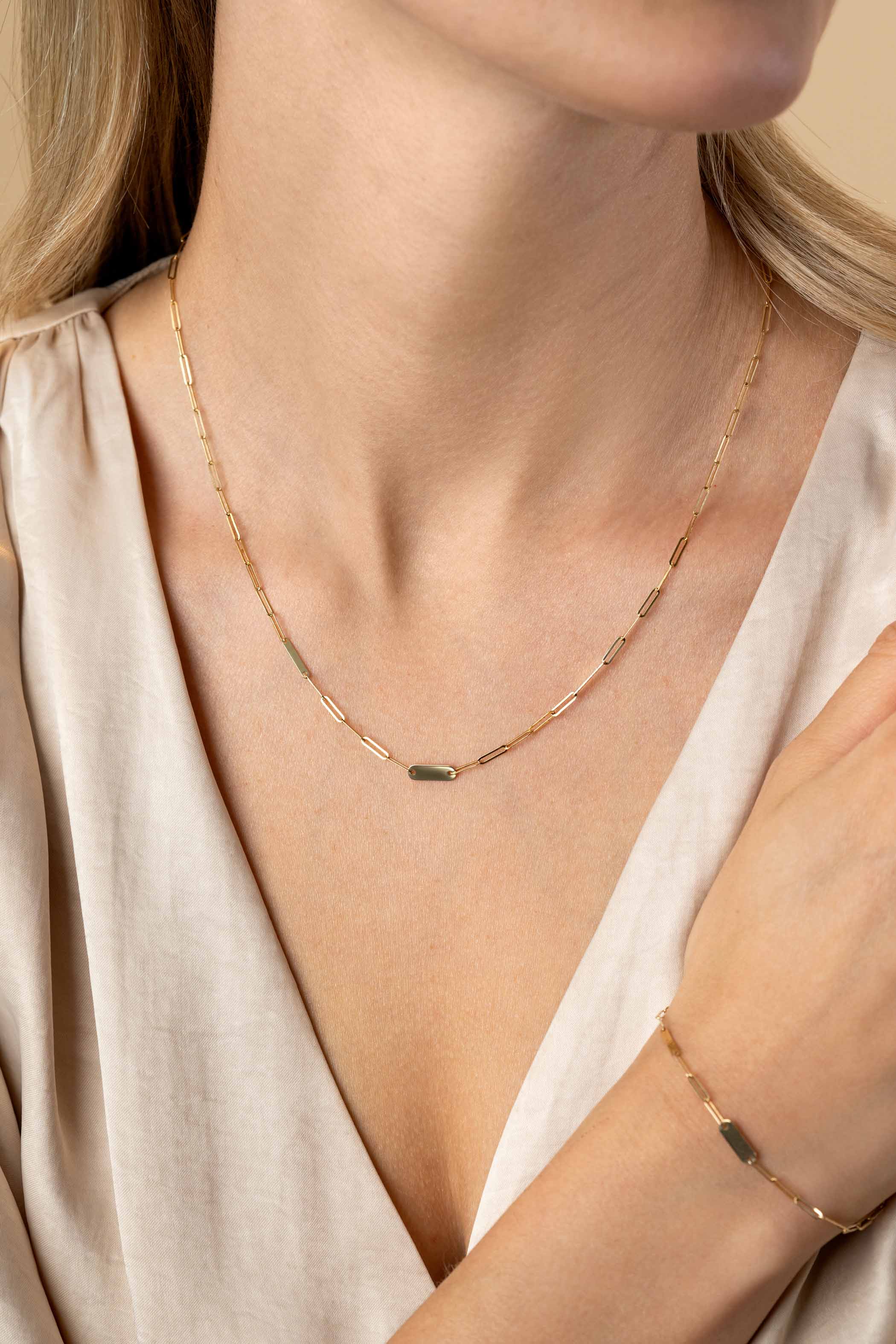 ZINZI GOLD collier paperclip met 3 plaatjes 45cm