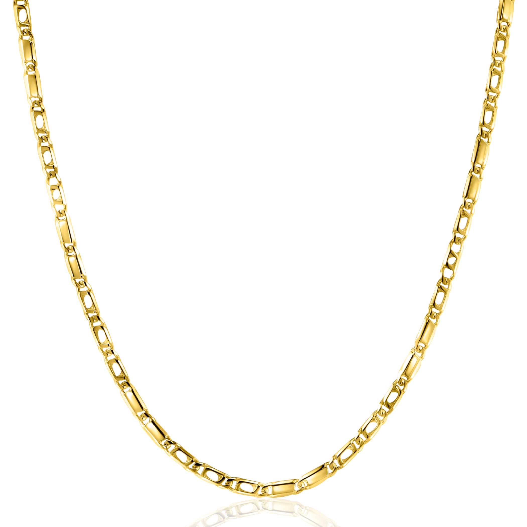 ZINZI Gold 14 Karat massiv goldene Kette mit Falkenauge-Gliedern und glänzenden Plättchen, 2,6mm breit, 41-43cm ZGC499
