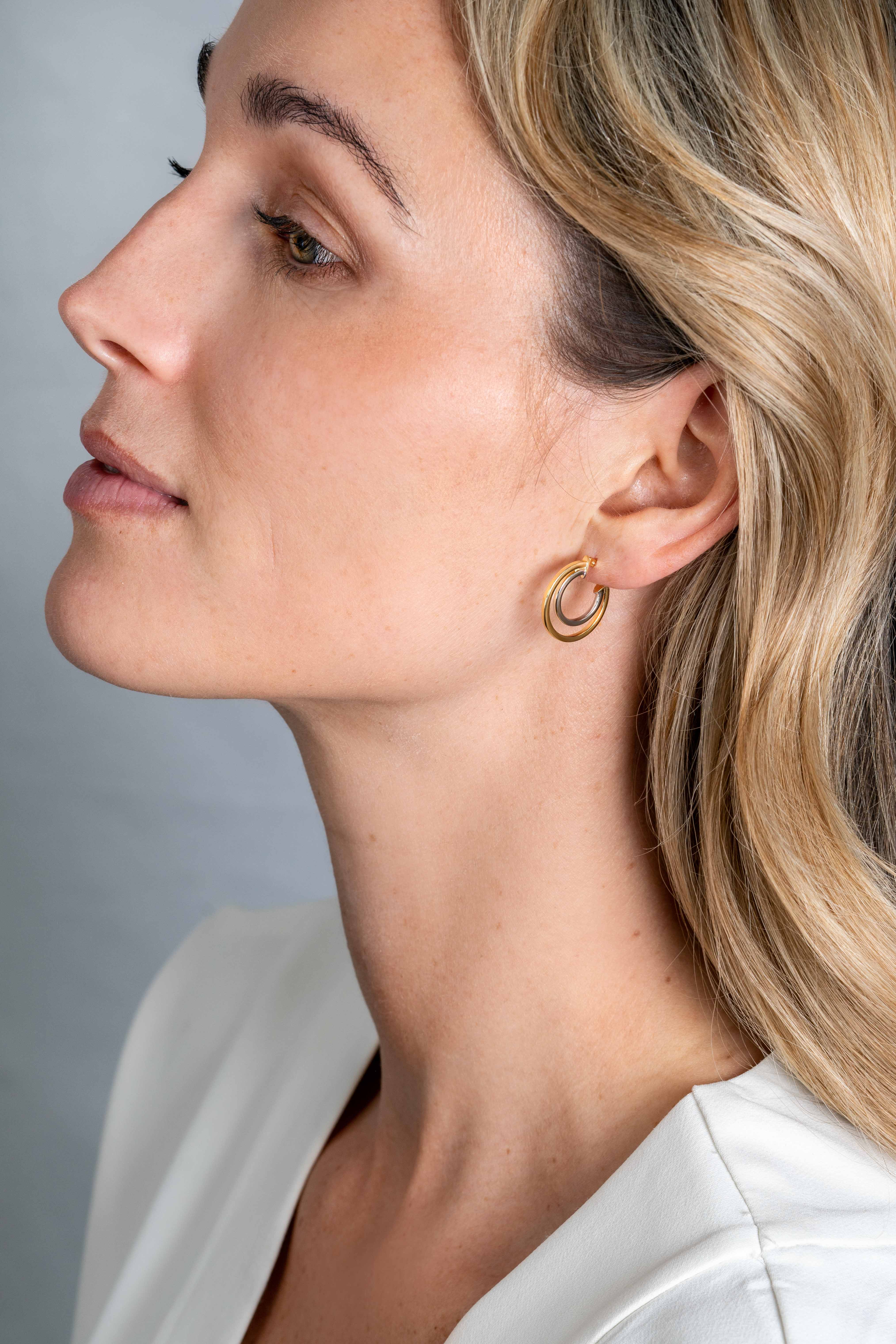 ZINZI GOLD oorringen bicolor 2 ringen 18-12x1.5mm