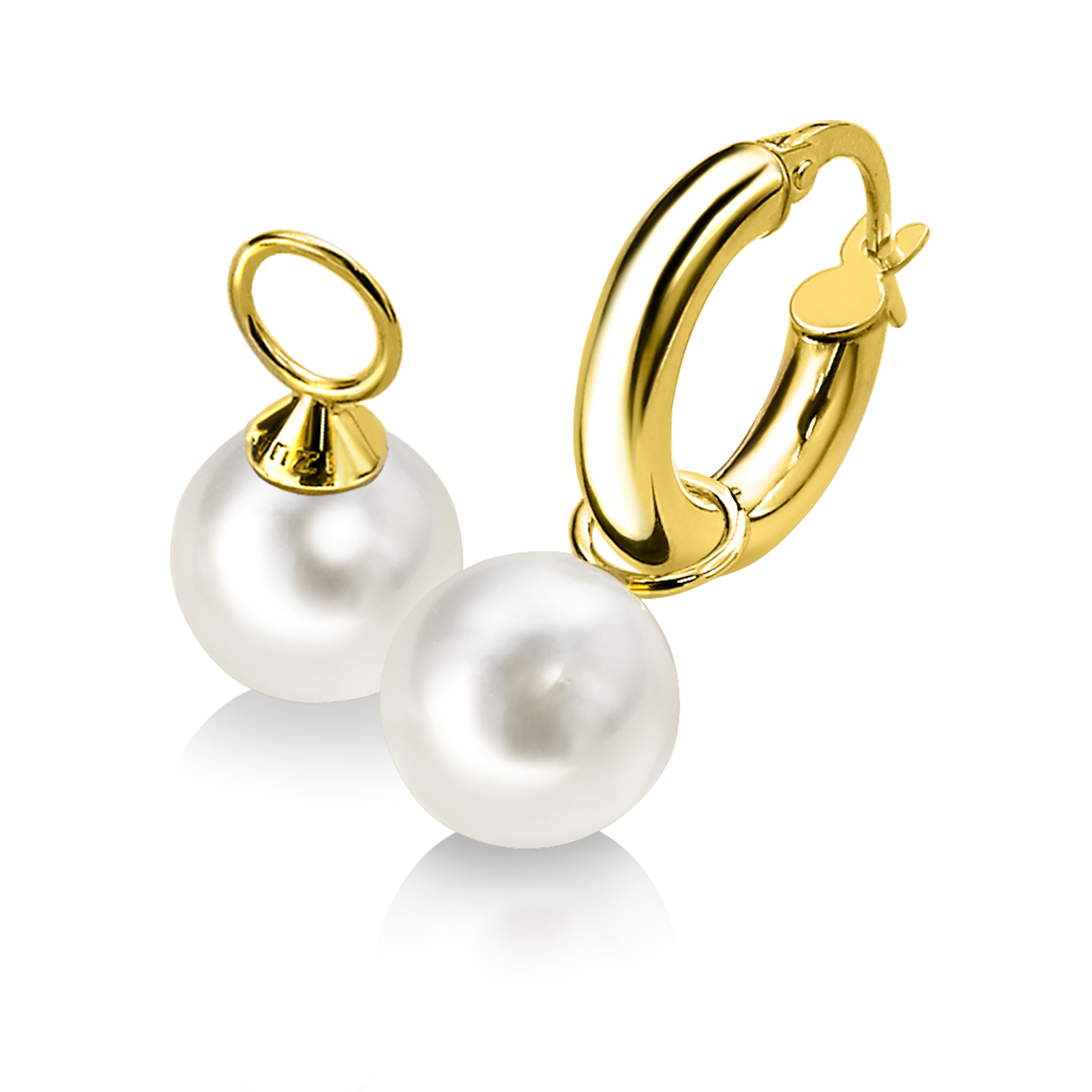 ZINZI Gold 14 Karat Gold Kreolenanhänger Perle weiß ZGCH144