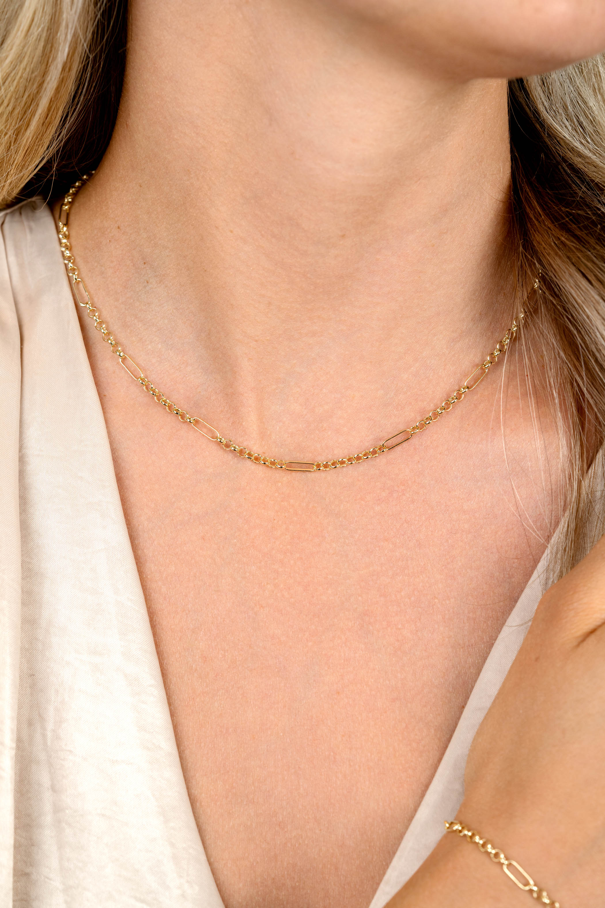 ZINZI Gold 14 Karat massives Goldkette mit Paperclip-Gliedern kombiniert mit Ankerkettengliedern 41-43cm ZGC495
