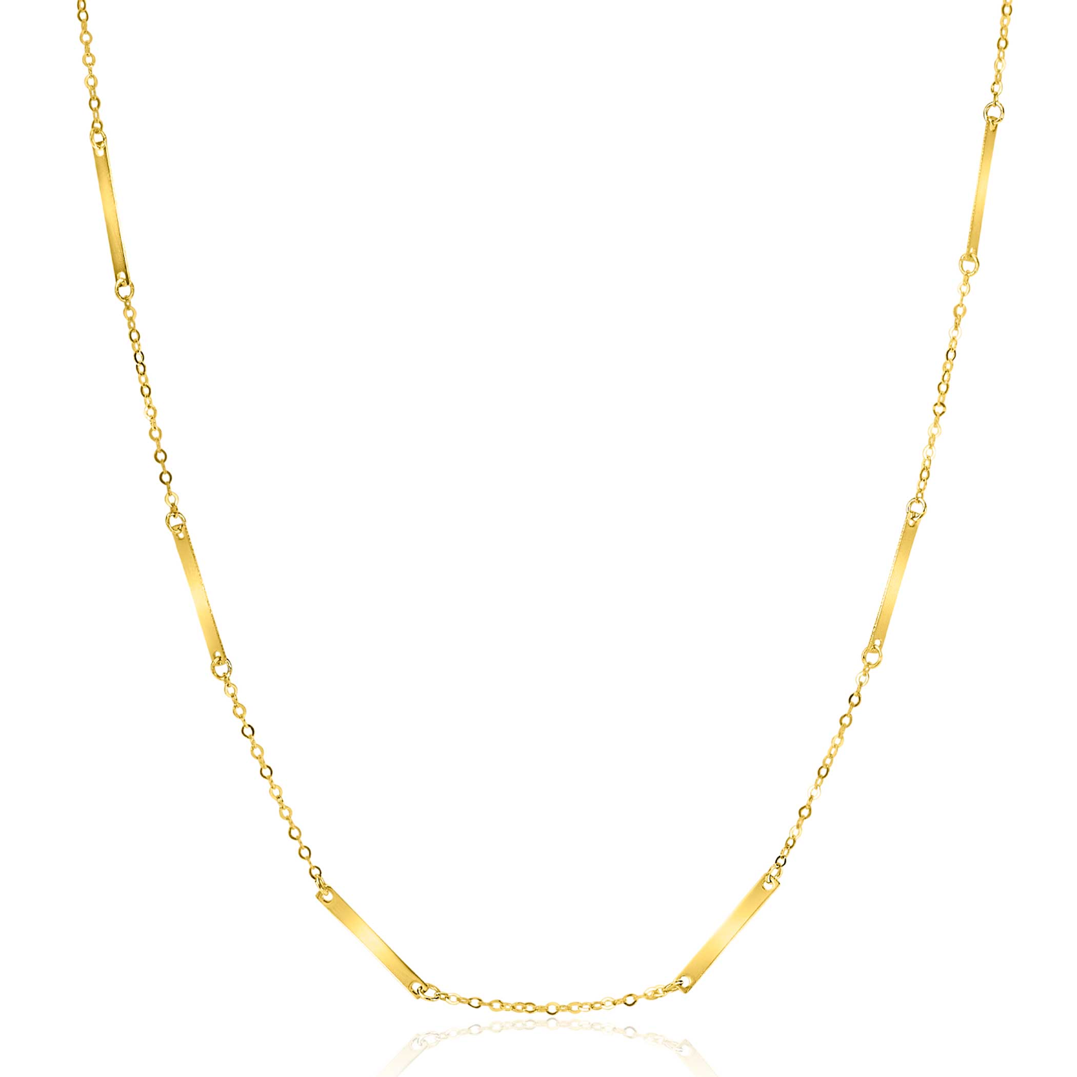 ZINZI Gold 14 Karat goldene feine Gliederkette mit 13 langen glatten Plättchen 45cm ZGC490
