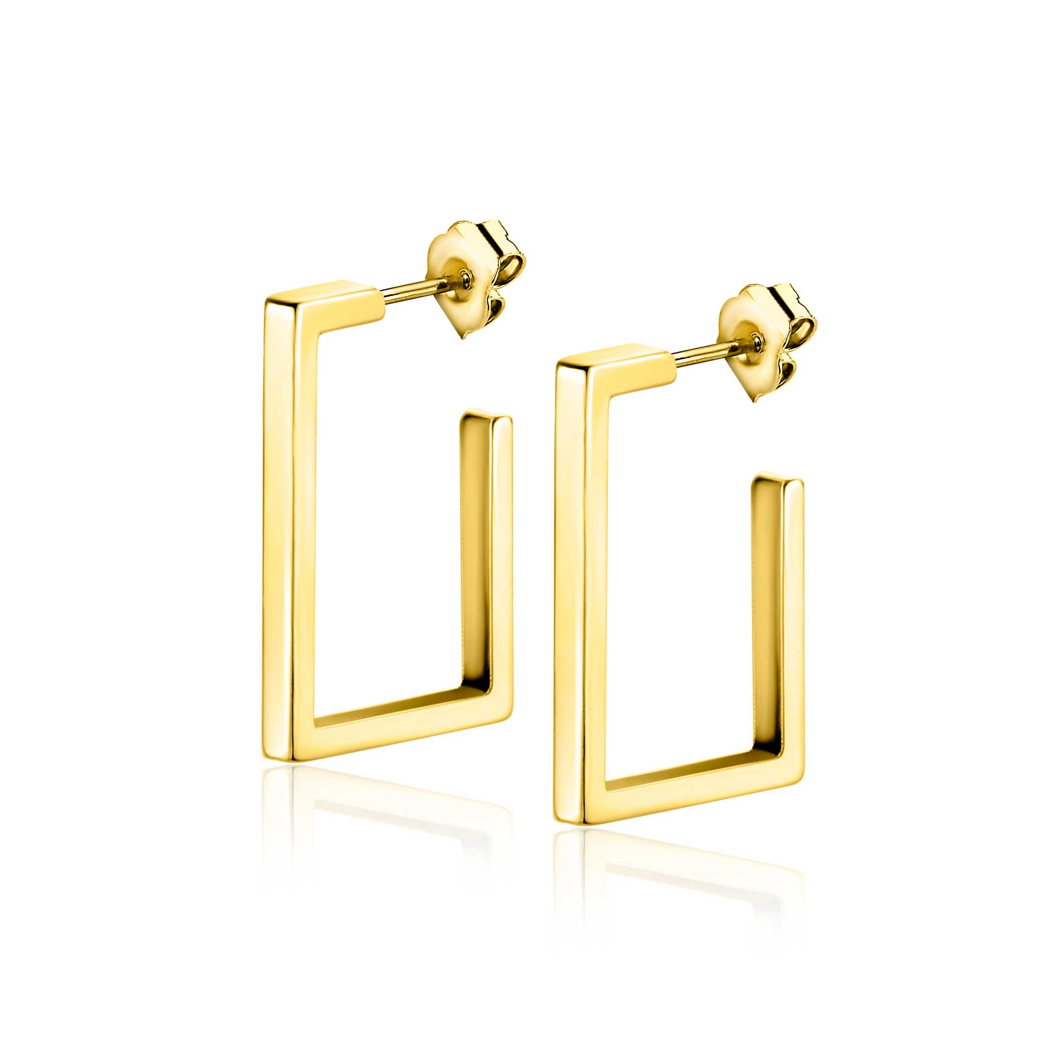 23mm ZINZI Gold 14-karätige Goldohrringe mit großem, klarem quadratischem Design. Größe 23 x 2,4 mm. ZGO482