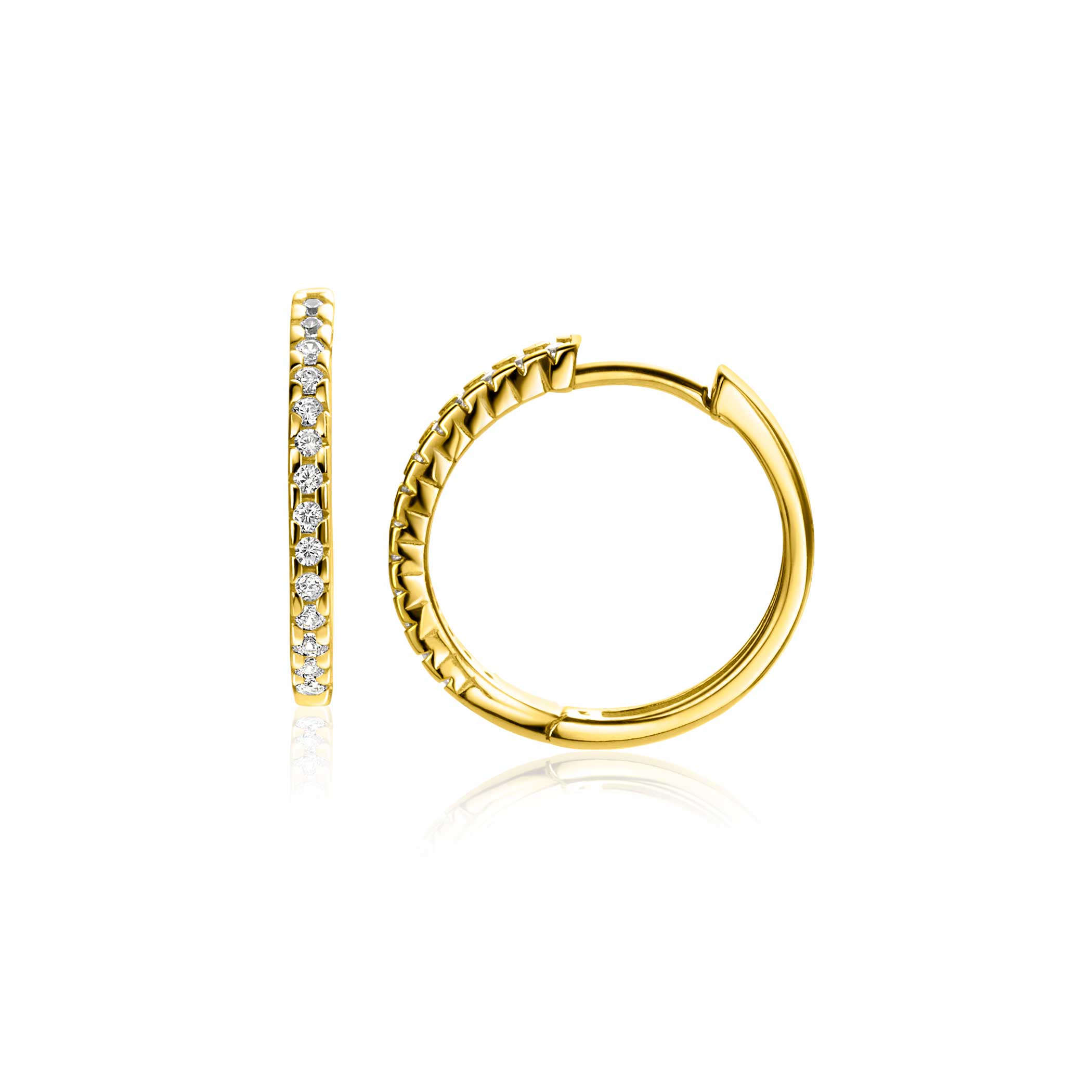 17mm ZINZI Gold 14-karätige Goldohrringe besetzt mit weißen Zirkonia, mit luxuriösem Klappverschluss, 17mm x 1,7mm quadratischem Rohr. ZGO506