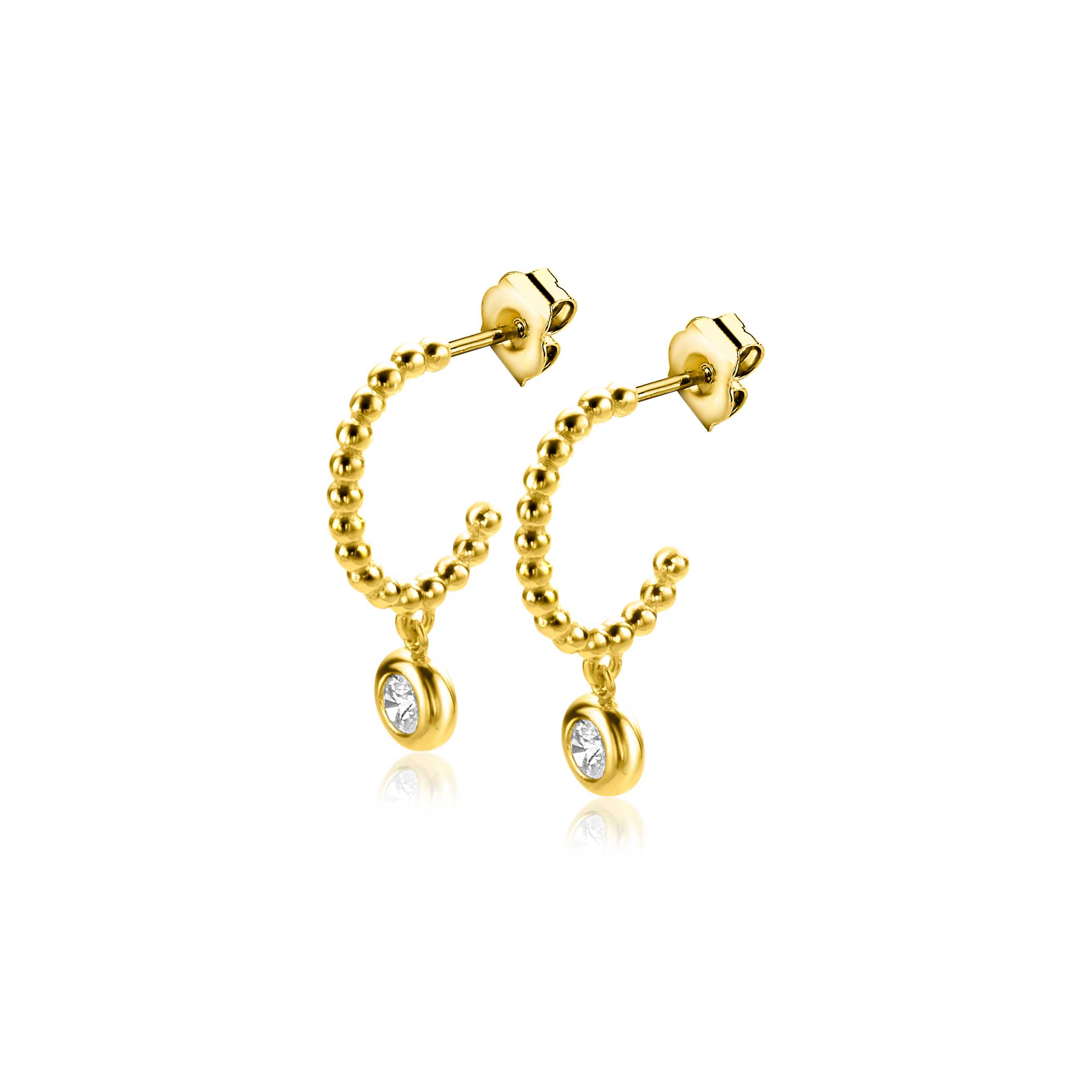 ZINZI GOLD steekcreool bolletjes met hangend zirc.