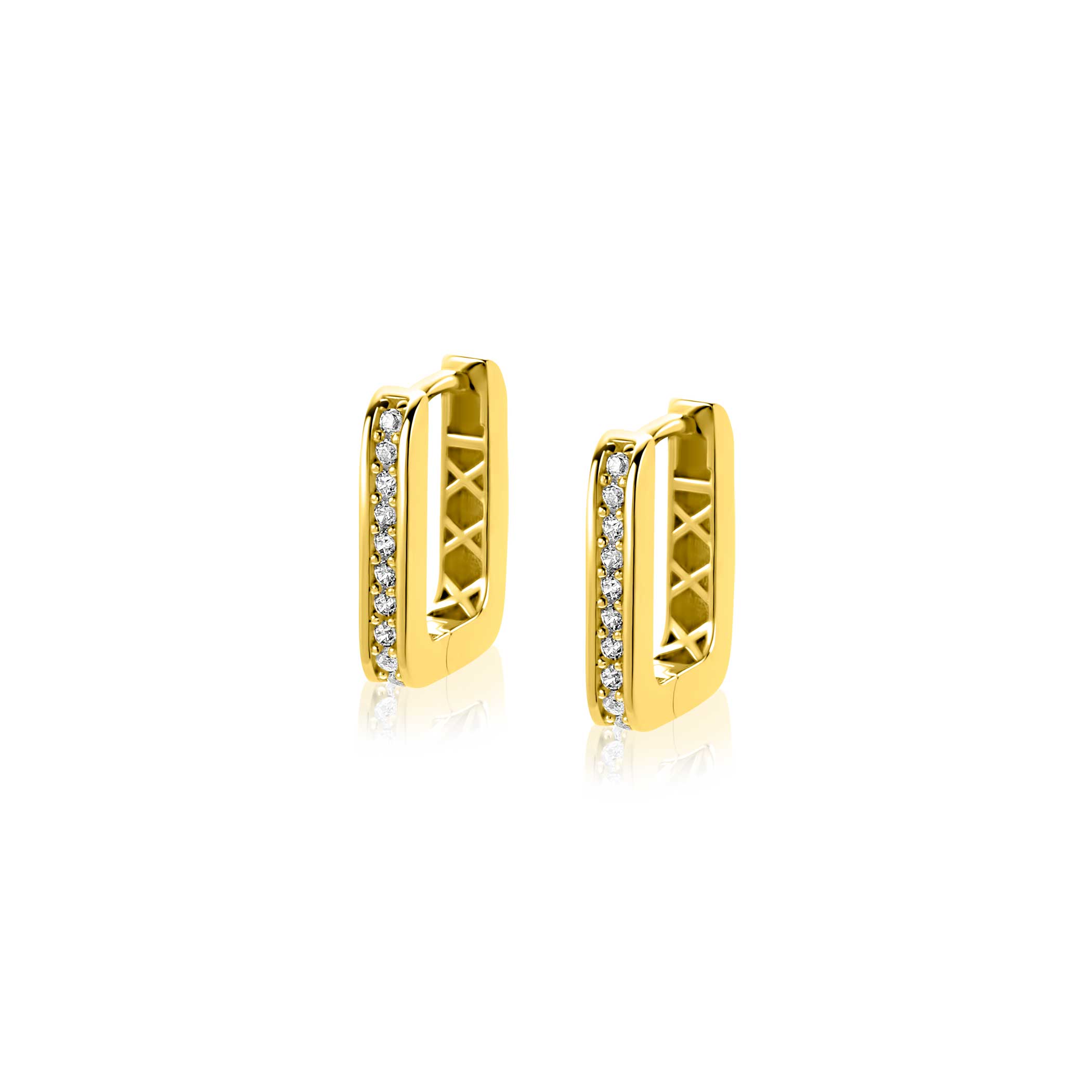 ZINZI GOLD klapcreolen rechthoek vk.buis zirconia's