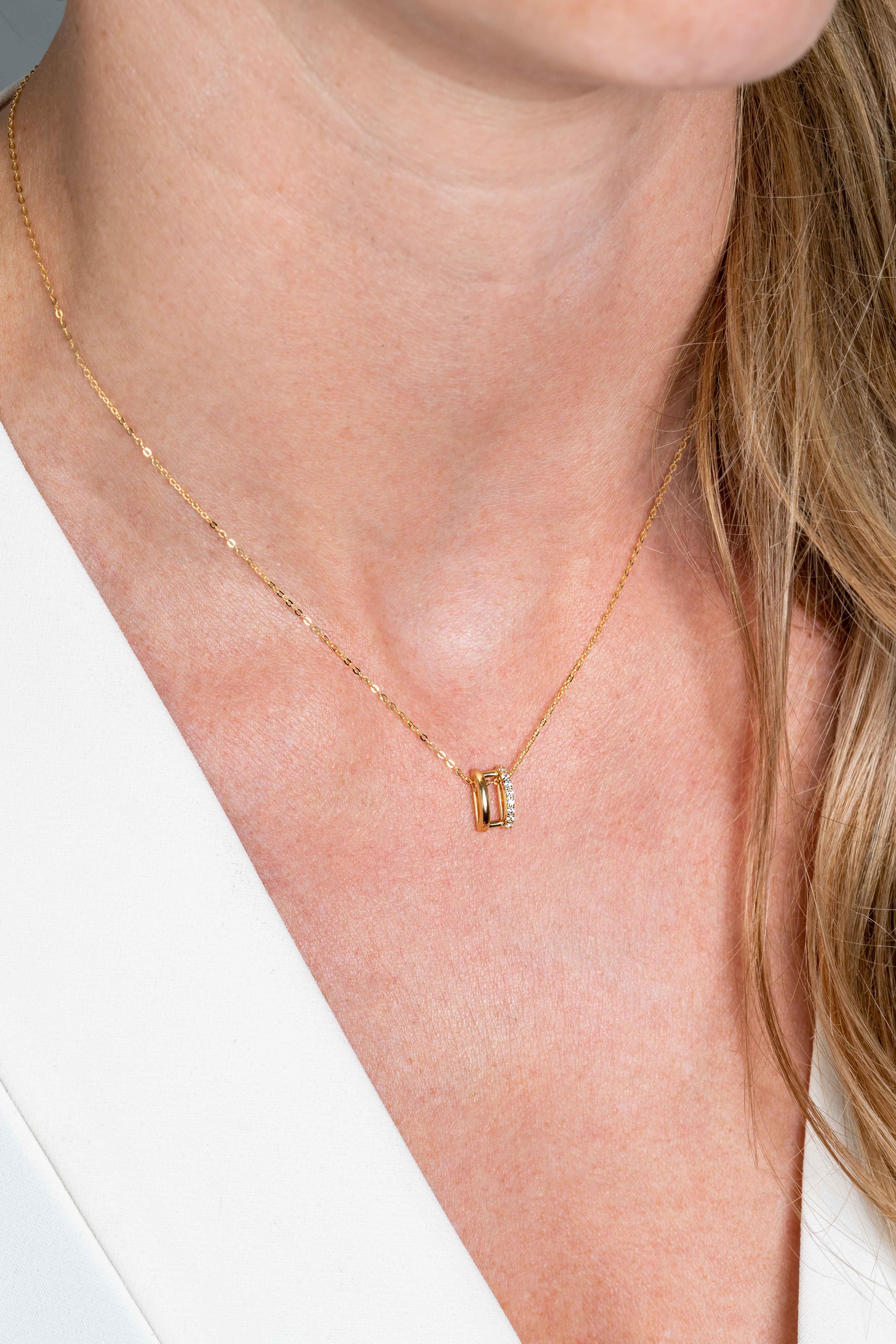 ZINZI GOLD collier hanger halfrond 1xglad 1xzirc.