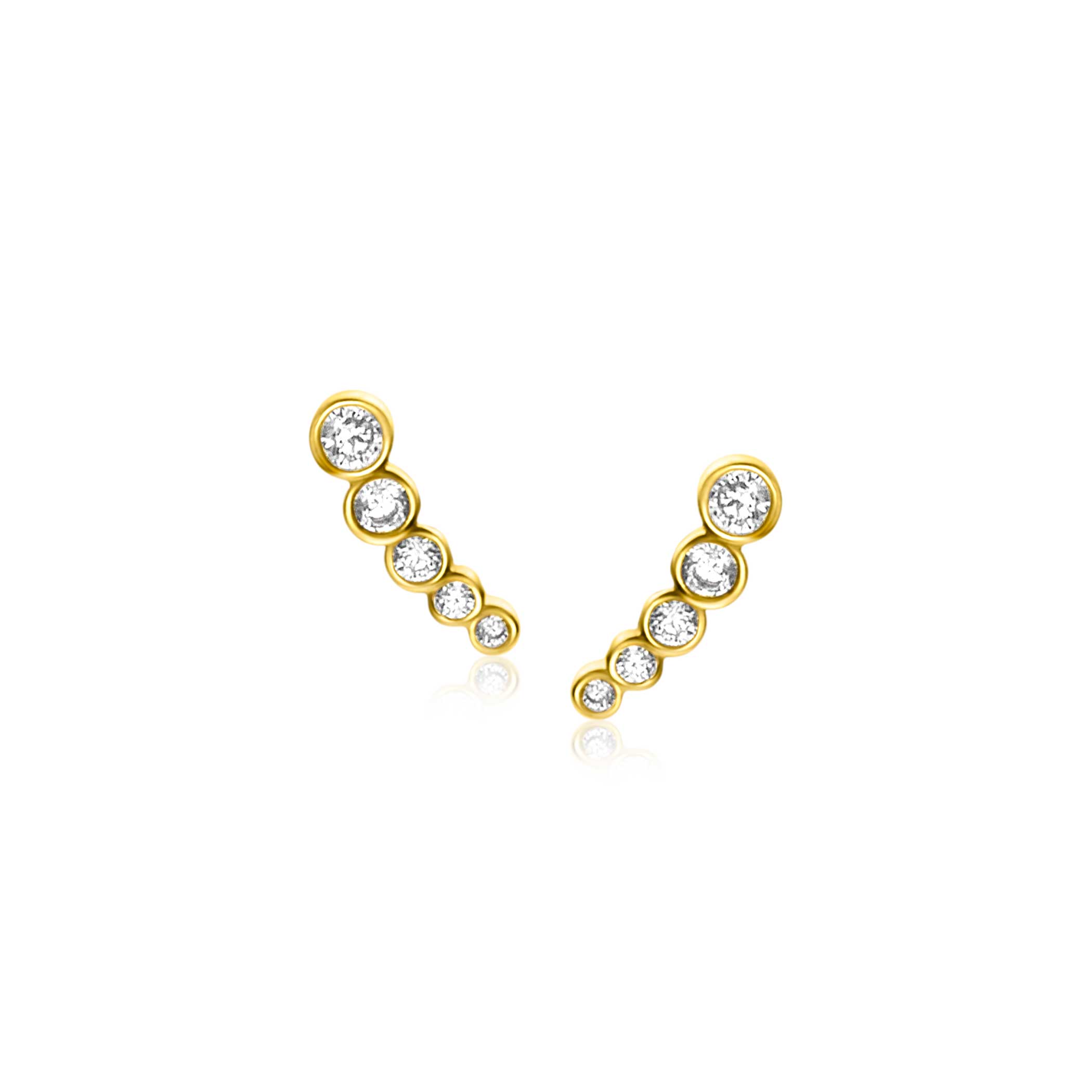 ZINZI GOLD oorknopje aflopend zirc. boogje