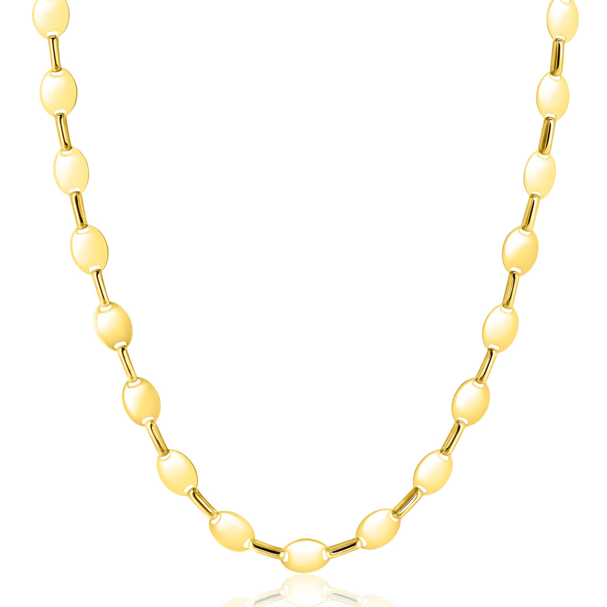 ZINZI Gold 14 Karat massive Goldkettengliederkette mit glatten ovalen Plättchen, 6mm breit, 45cm lang ZGC496
