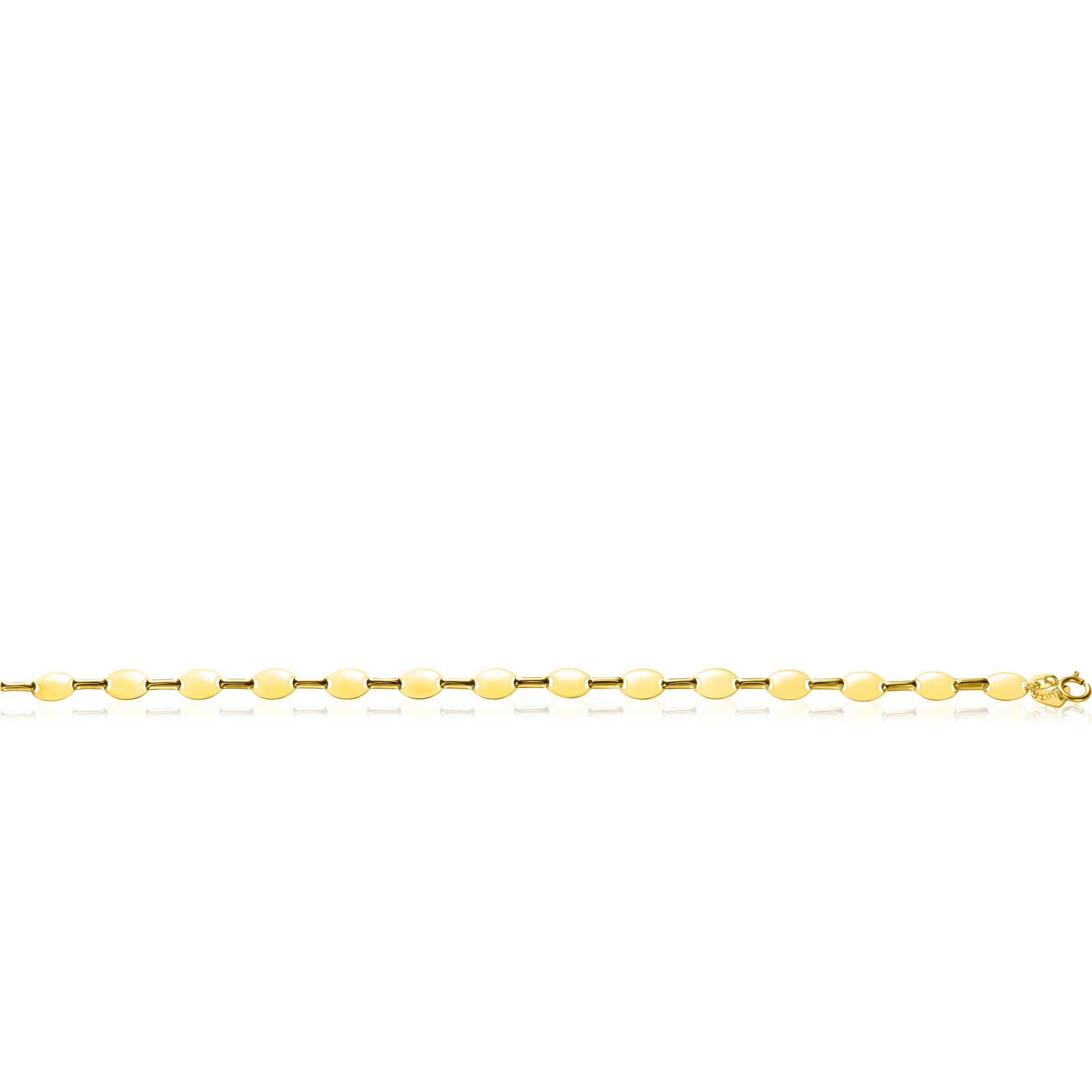 ZINZI Gold 14 Karat massives goldenes Gliederarmband mit glatten ovalen Plättchen, 6 mm breit, 19 cm ZGA496