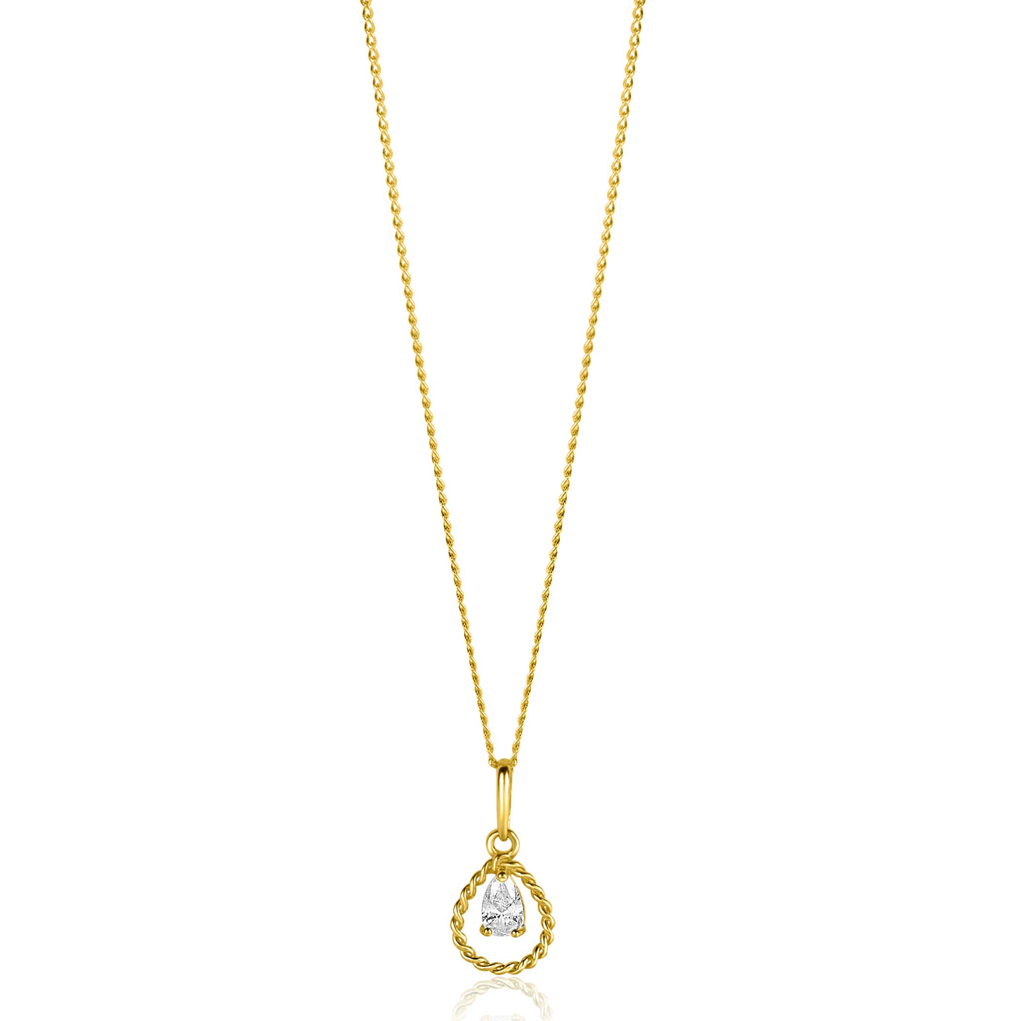 ZINZI GOLD hanger druppel gedraaid met peer zirc.