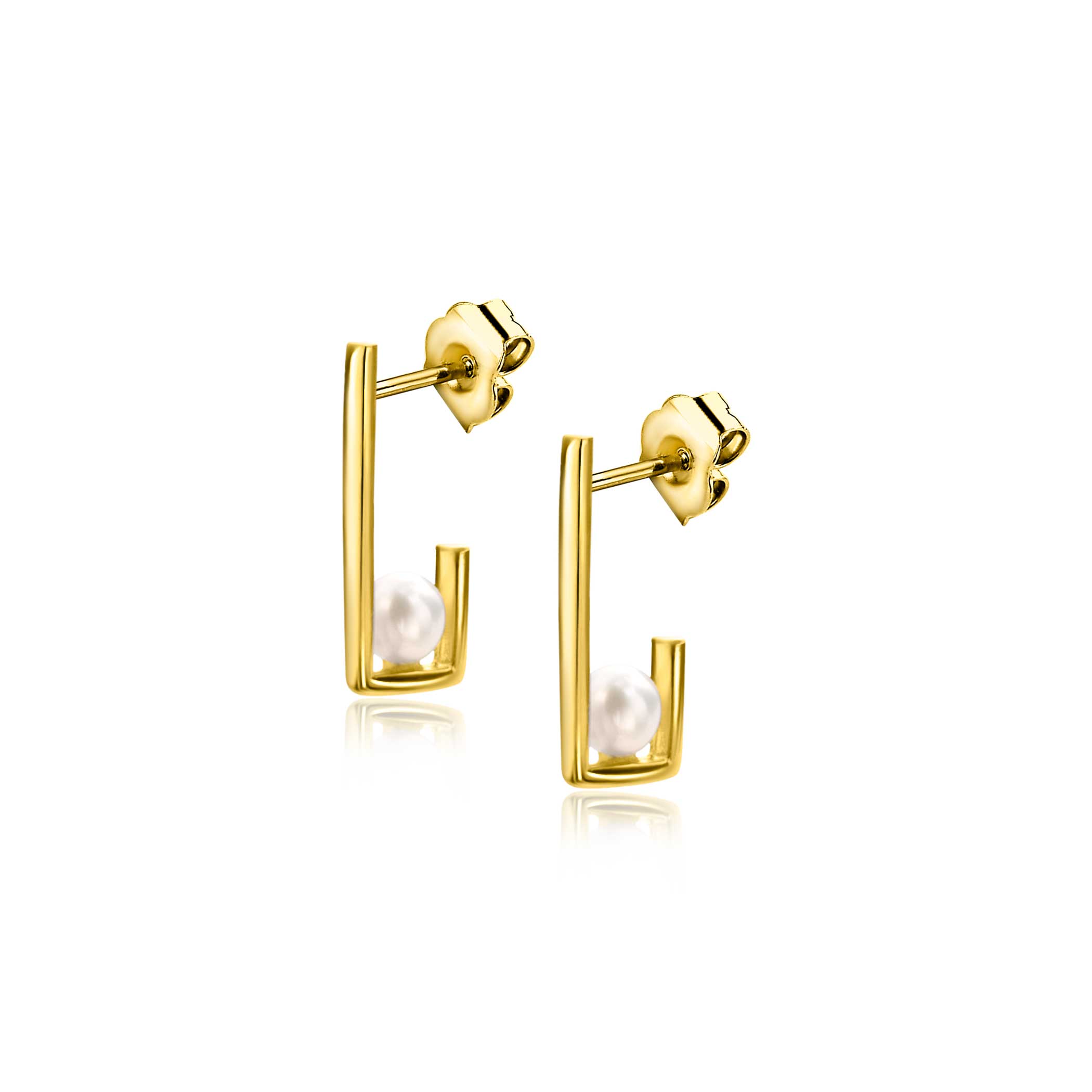 ZINZI GOLD oorknopjes strak rechthoek met parel