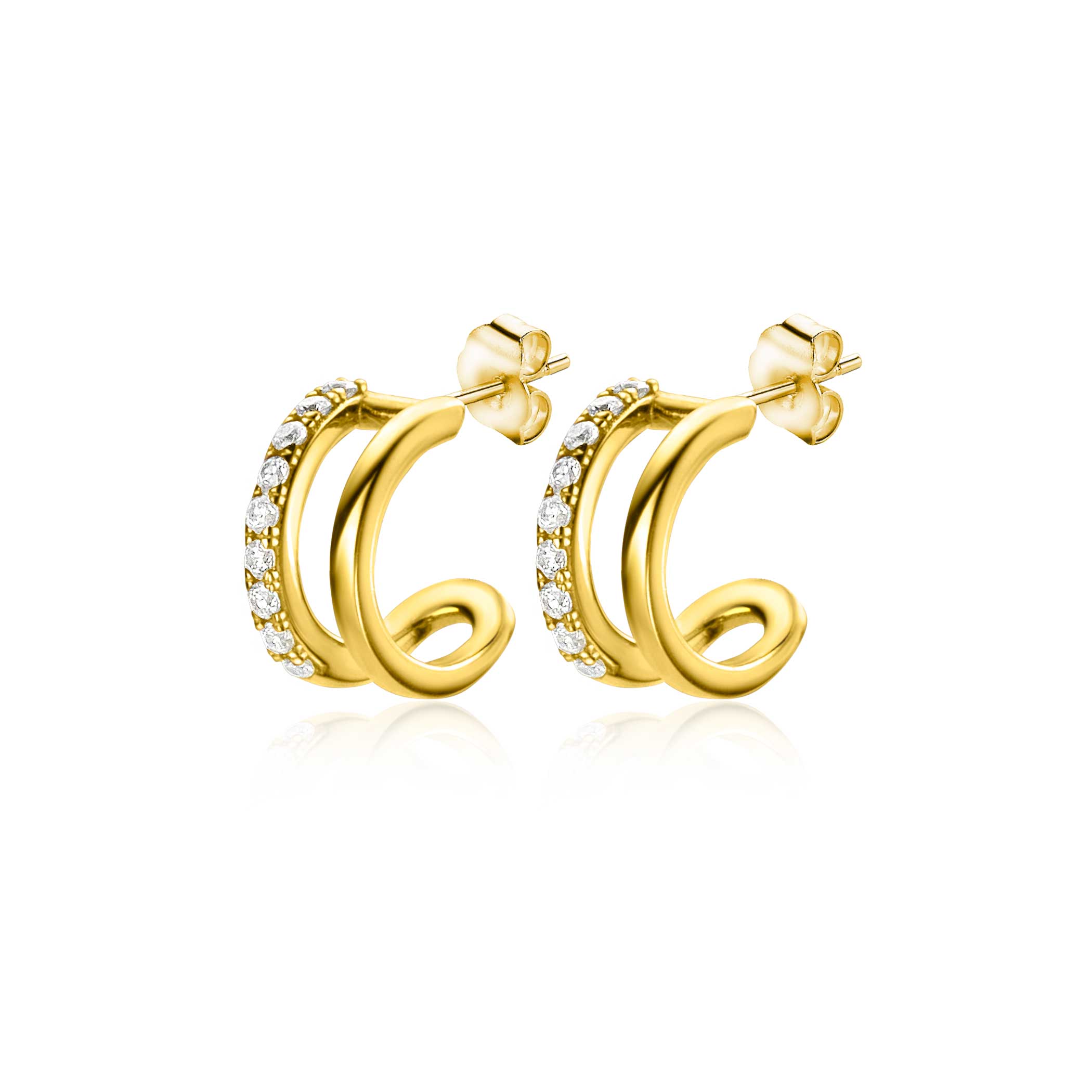 ZINZI GOLD oorstekers rond 1xglad 1xbezet met zirc