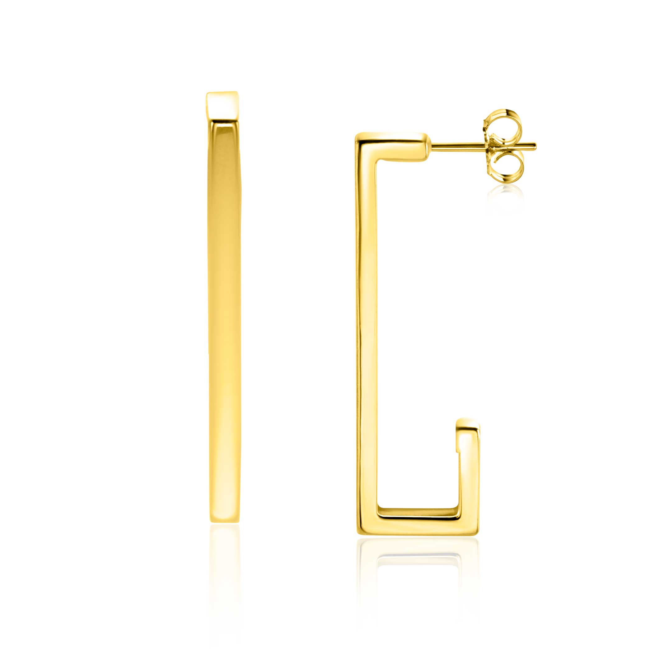 33mm ZINZI Gold 14-karätige Goldohrringe mit großem, klarem rechteckigem Design. Größe 33 x 2,4 mm. ZGO483