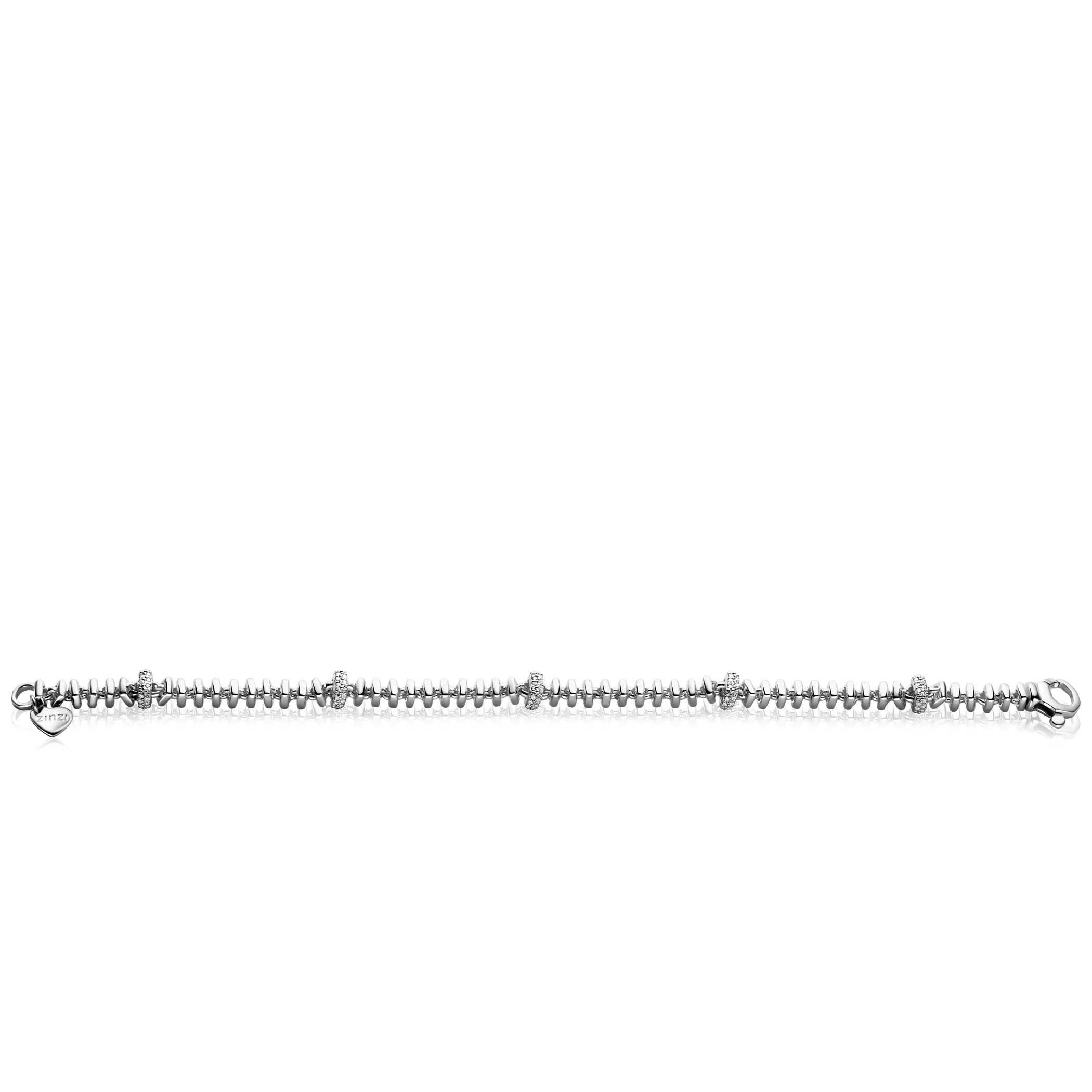 ZINZI Silberarmband mit quadratischen Gliedern, 6 mm breit, abwechselnd mit weißen Zirkonias besetzt, 19 cm ZIA2678