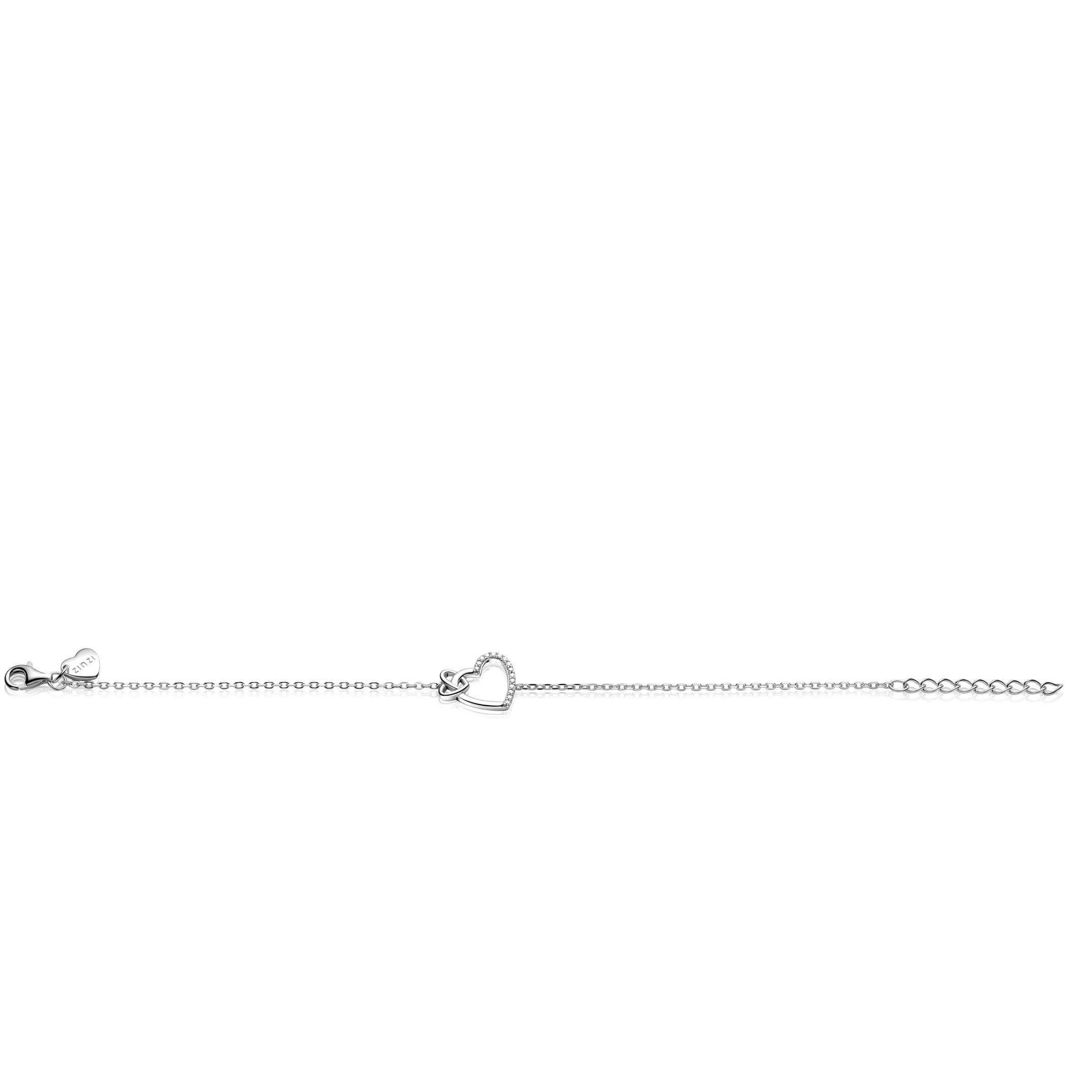 ZINZI zlv. armband twee harten verbonden zirc.