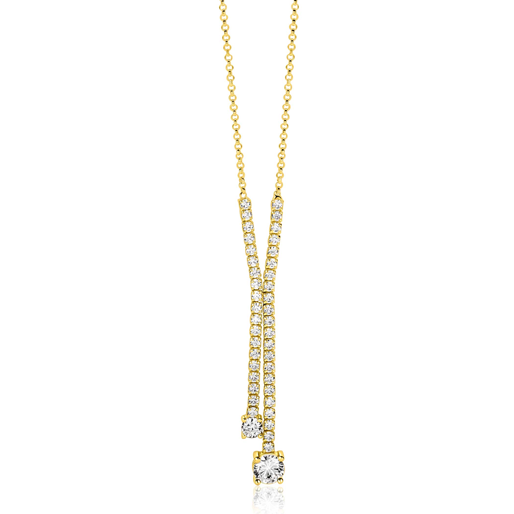 ZINZI zlv. Y-collier gg.verg. met zirconia's