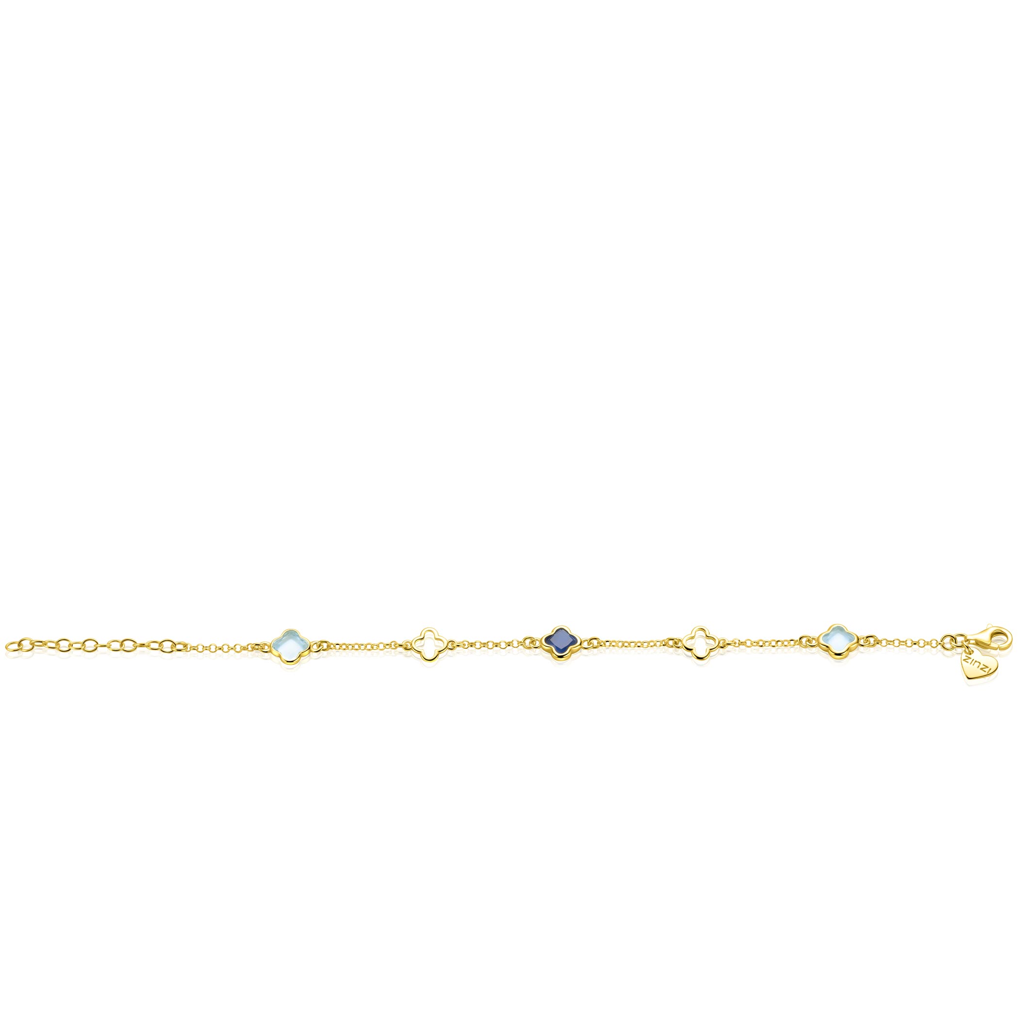 ZINZI zlv. armband gg.verg.met klavers blauw tinten