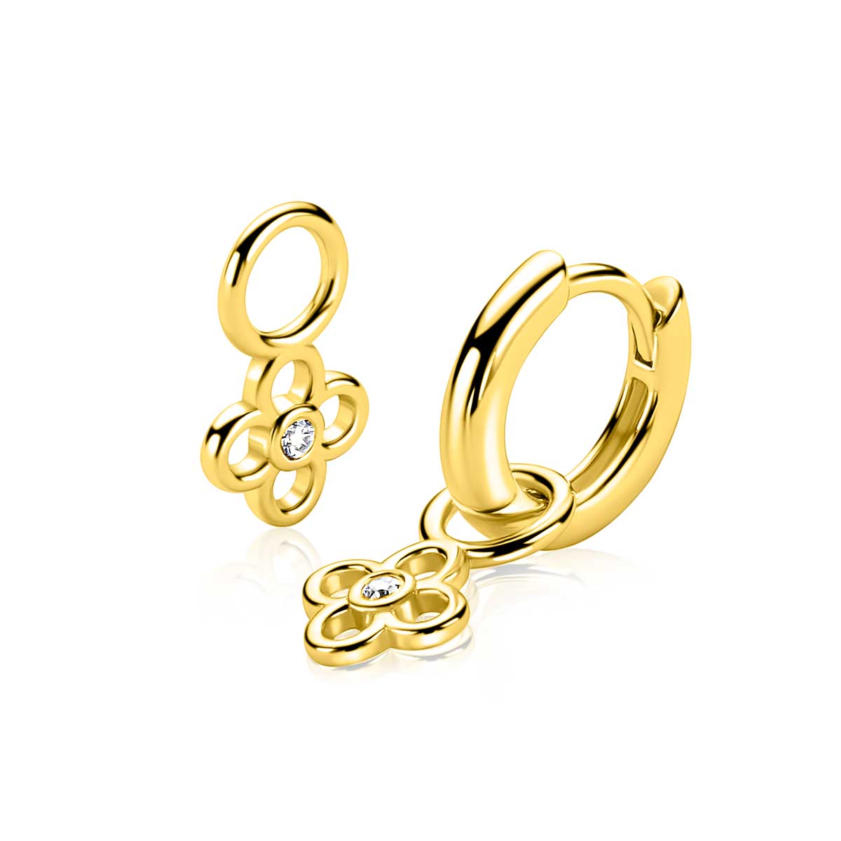 ZINZI zlv. oorbedels gg.verg. bloem met zirconia