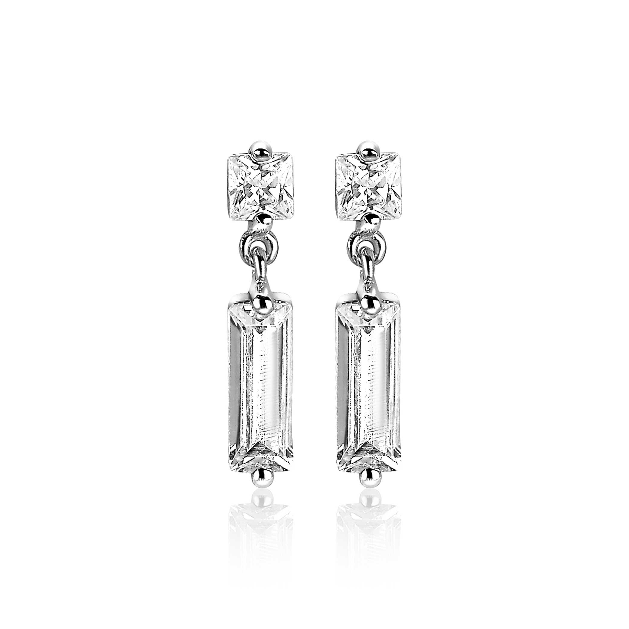 ZINZI silberne Ohrringe 15mm baguette Rechteck quadratisch  weiß ZIO2056