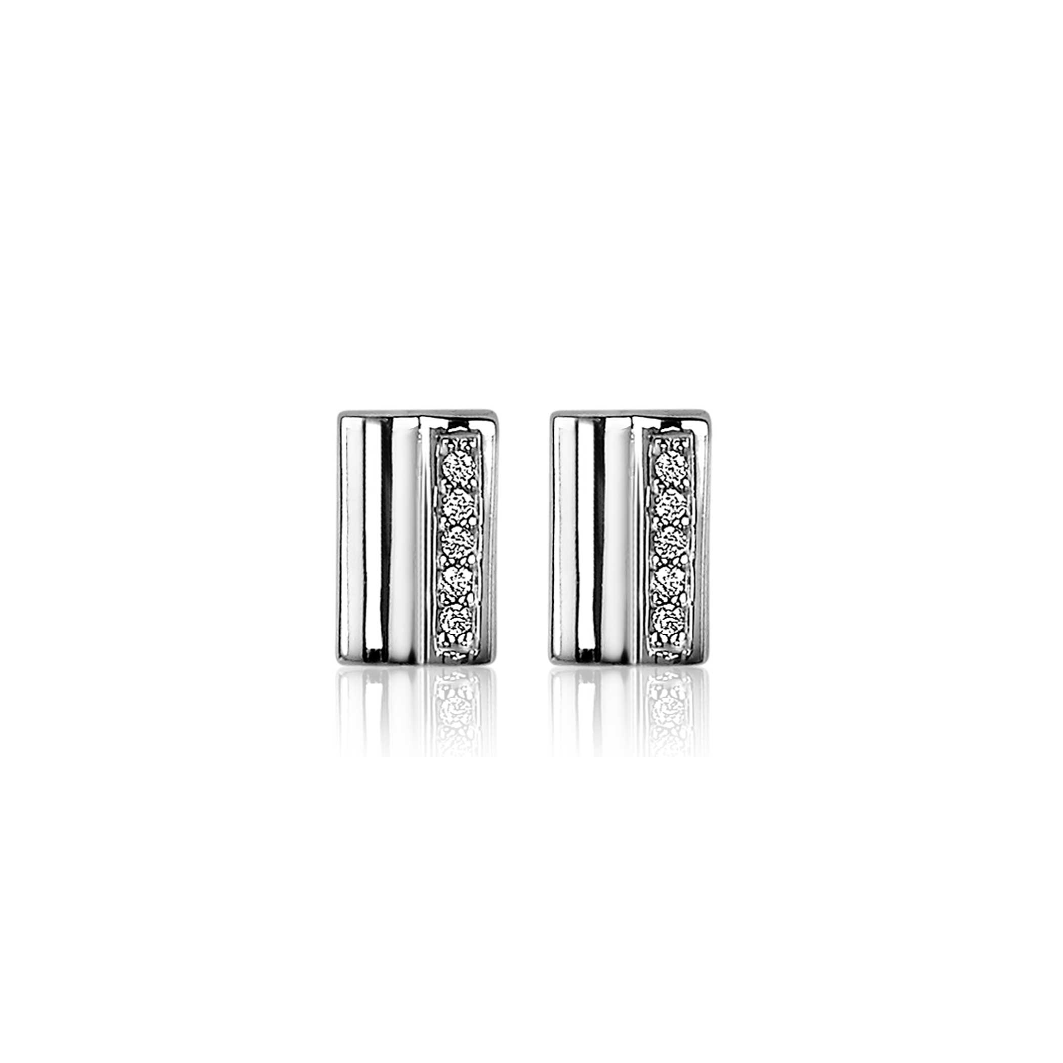 ZINZI silberne Ohrstecker 8mm Rechteck glatt und besetzt  weiße Zirkonia ZIO2126