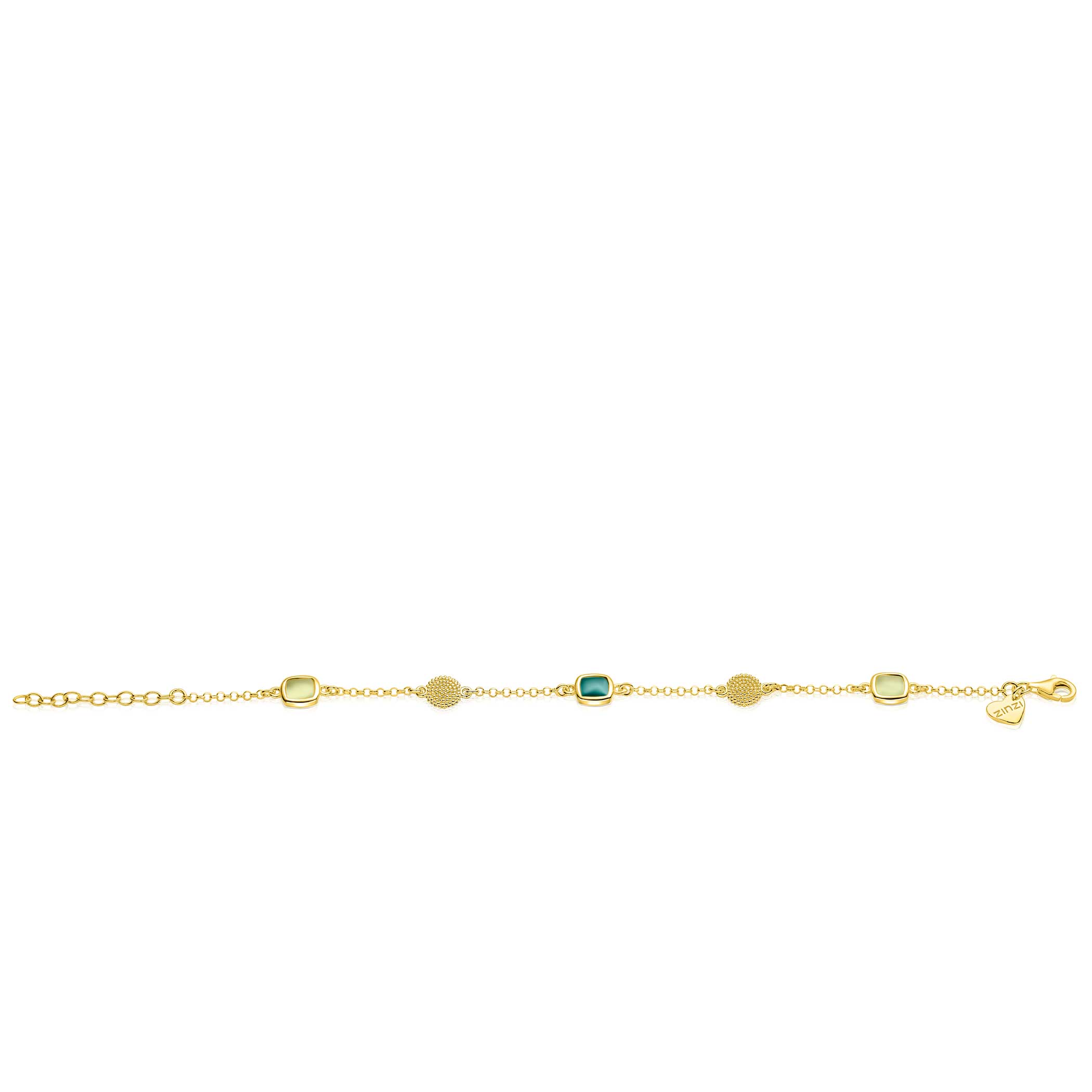 ZINZI zlv. armband gg.verg. groen en bew.plaatjes