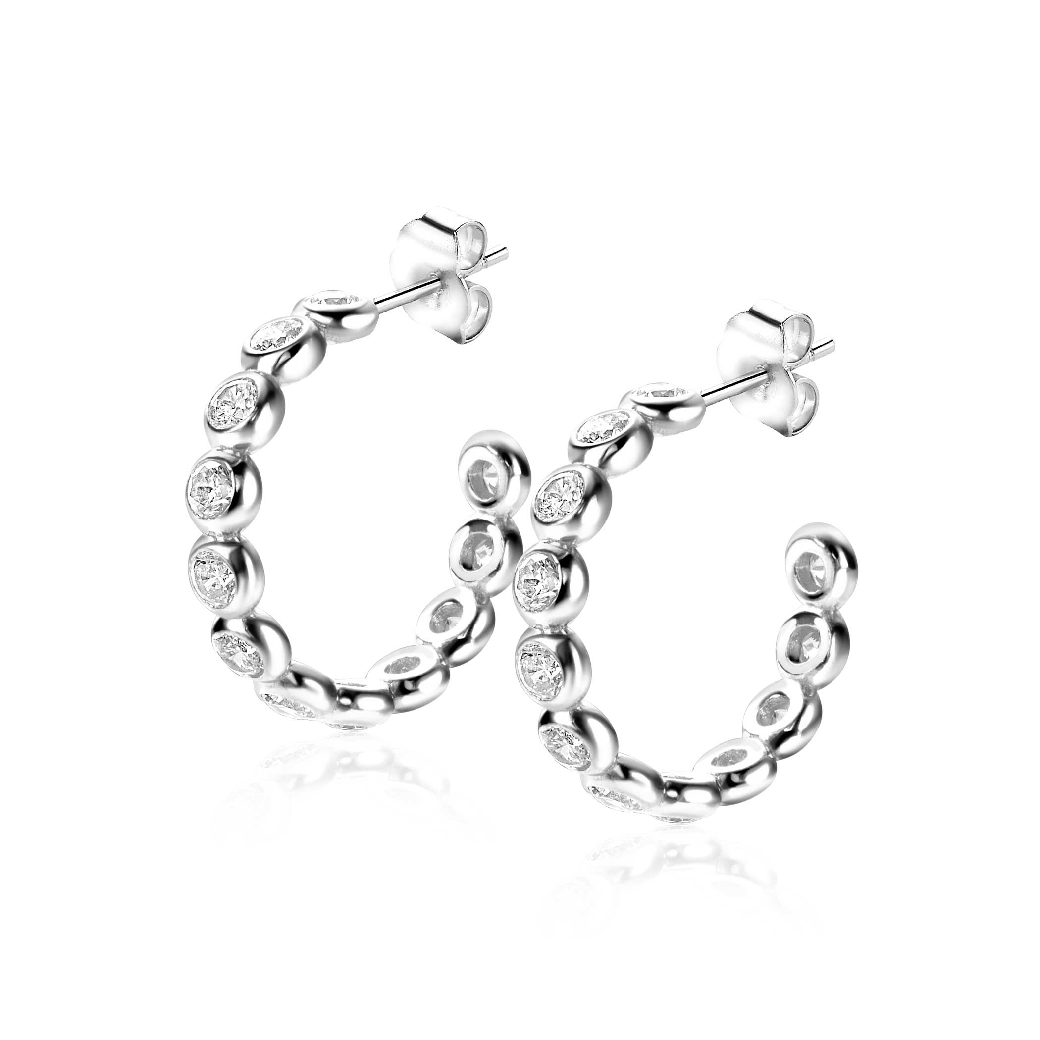 ZINZI zlv. oorstekers met ronde zirconia's 21x4mm