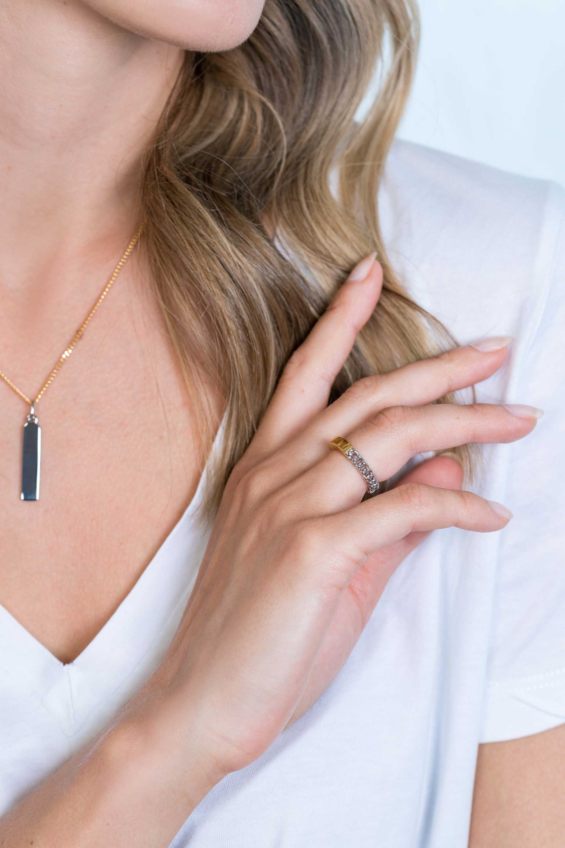 ZINZI silberner Ring Gourmet Kette 14K gelb vergoldet Stab ZIR2198