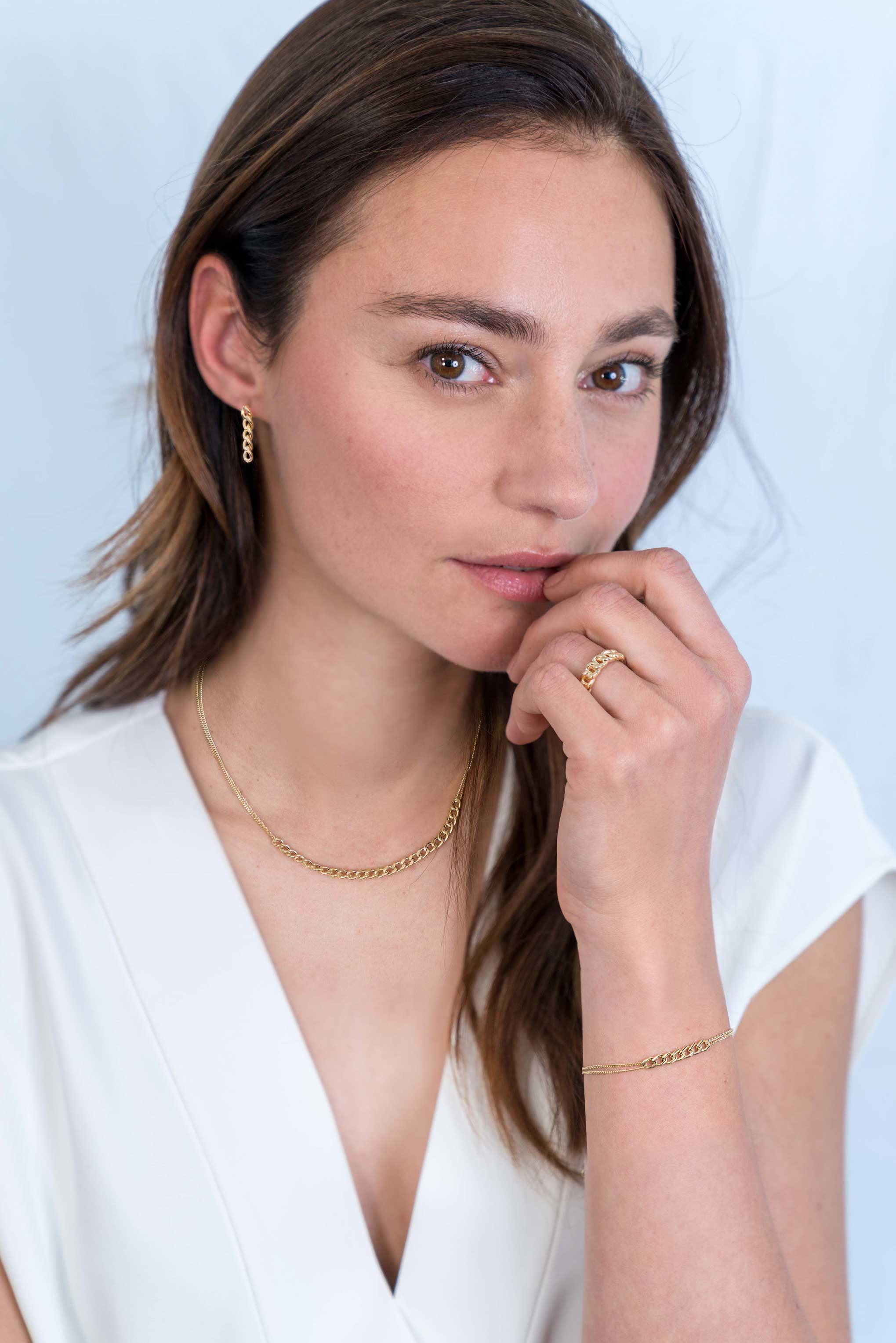 ZINZI silbernes multi-look Armband 14K gelb vergoldet mit breiten Gourmet Glieder ZIA2185G