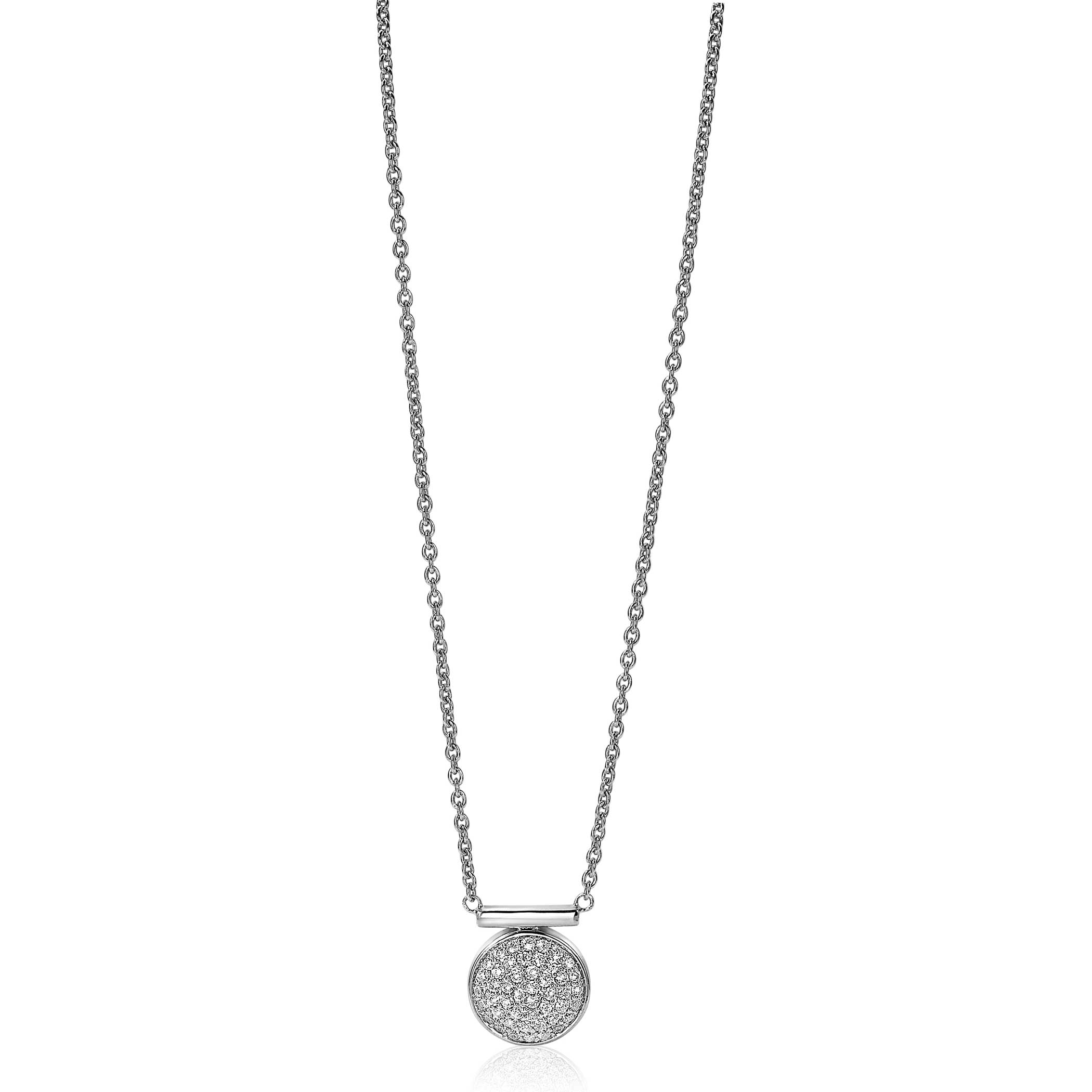 ZINZI silberne Gliederhalskette mit rundem Anhänger 14mm  weiße Zirkonias 45cm ZIC1960