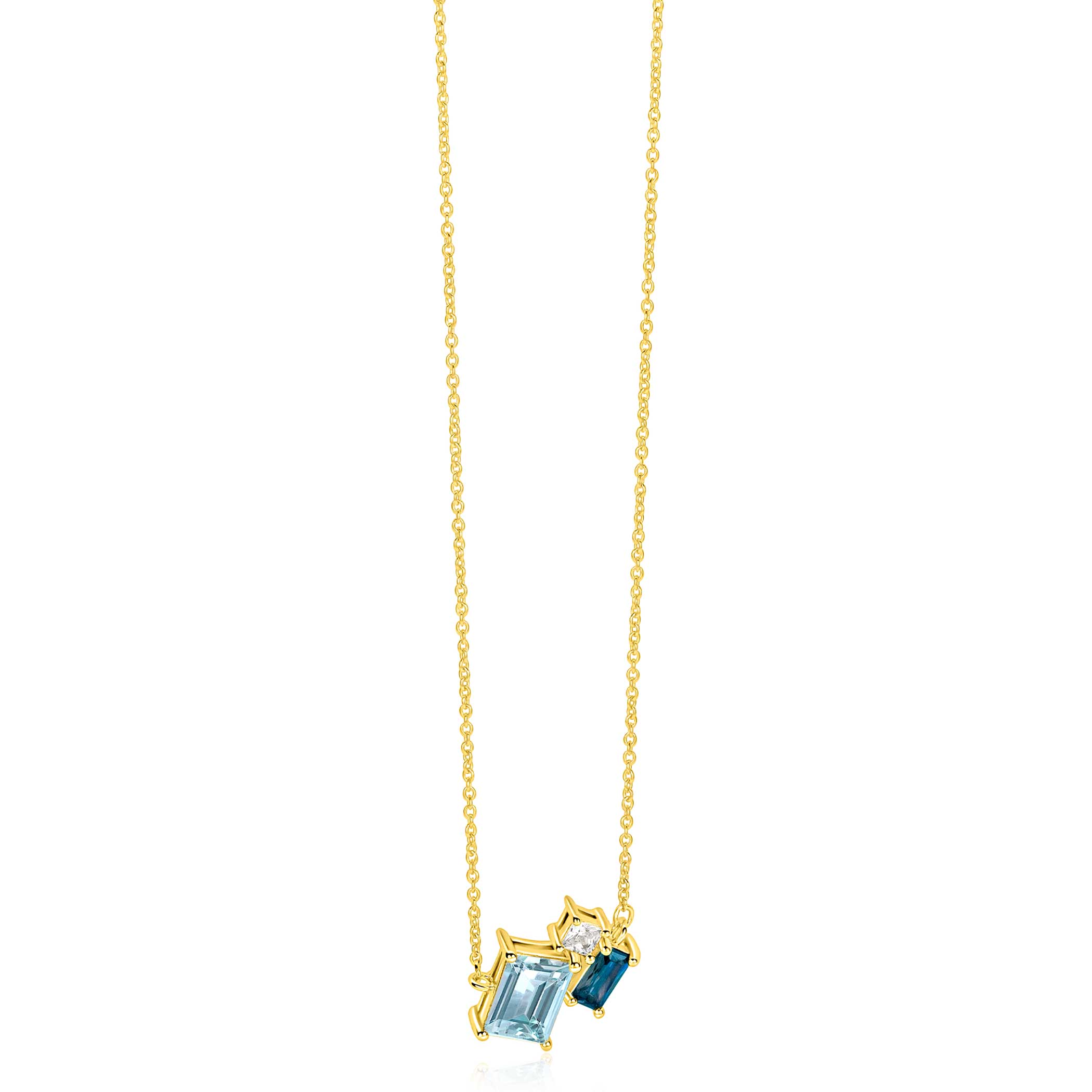 ZINZI zlv. collier gg.verg.baq.lichtblauw/blauw/zirc.