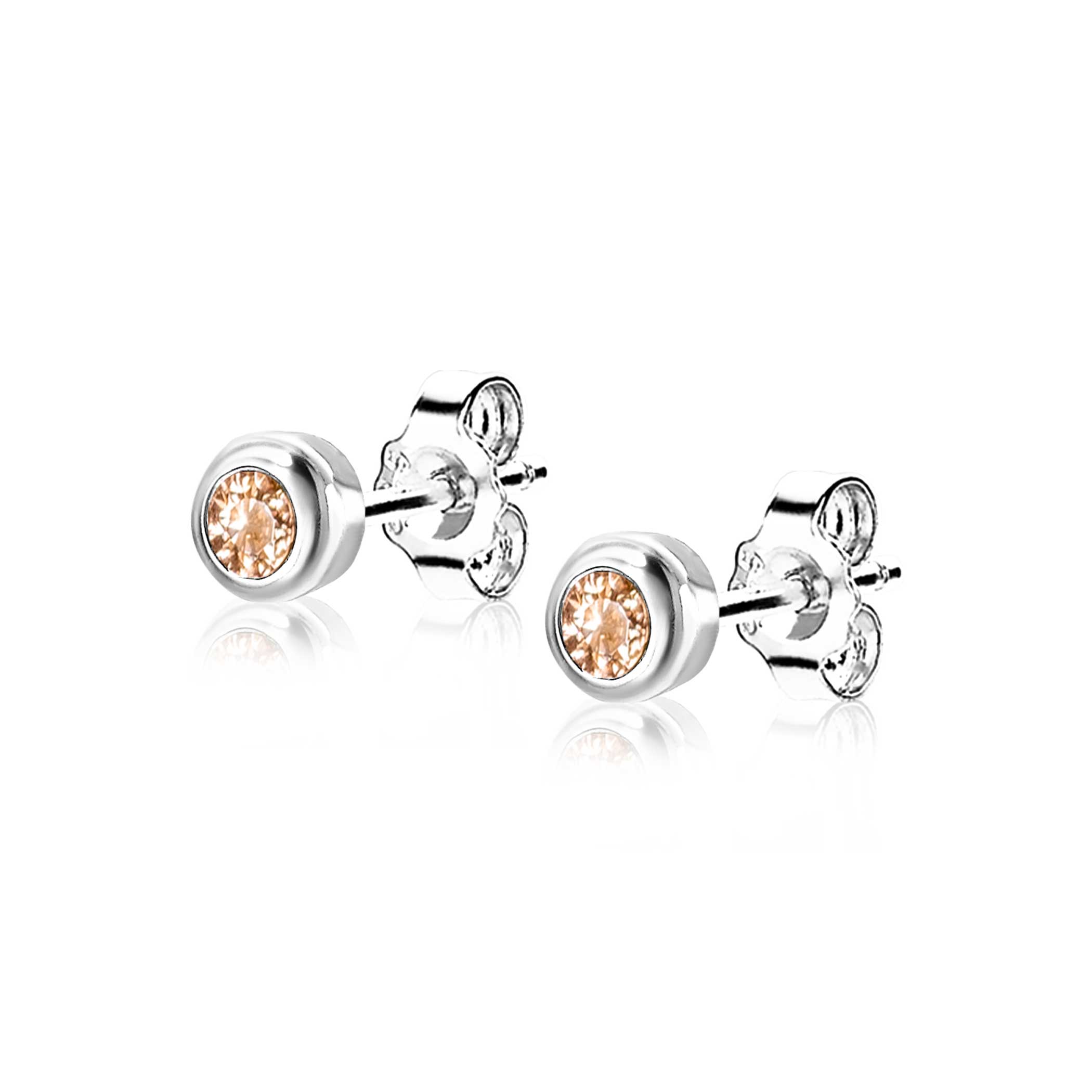 ZINZI zlv. oorknopjes birthstones citrien cz