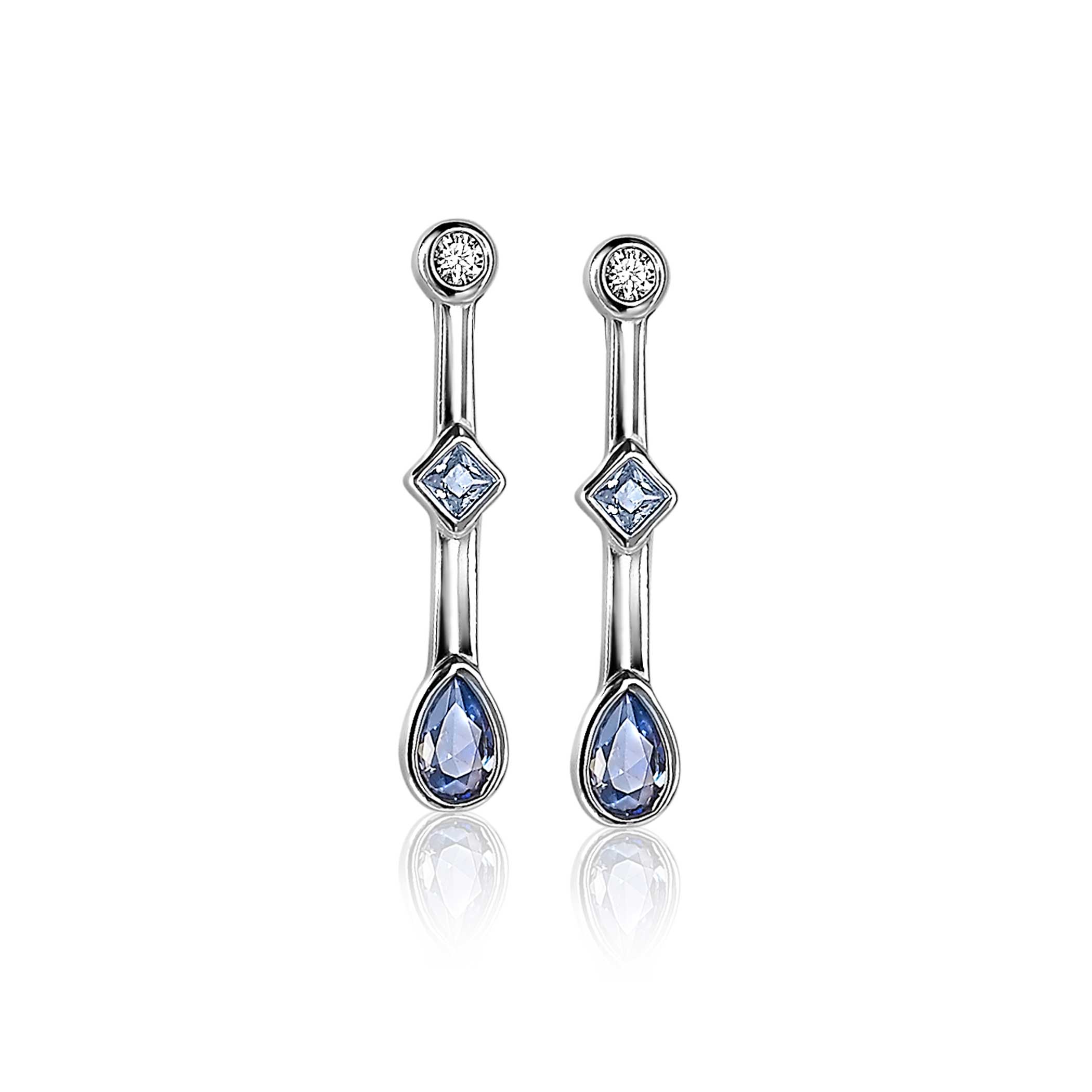 ZINZI silberne Ohrringe Stab 22mm mit Kreis Dreieck Tropfen blau ZIO2091