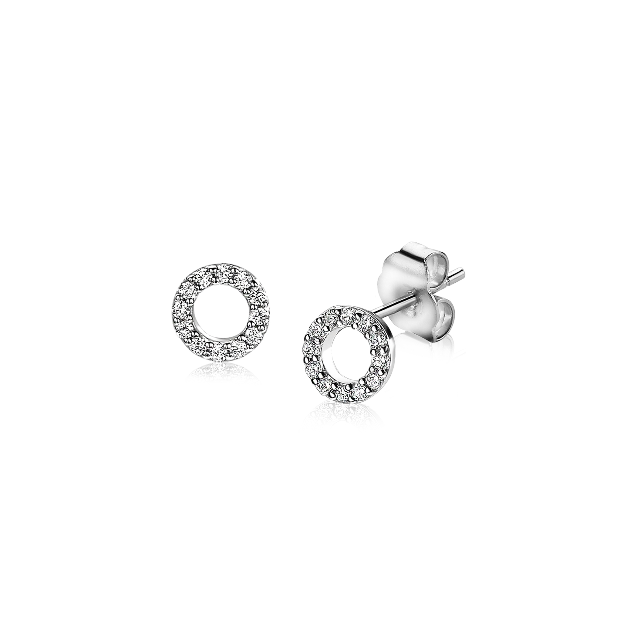 ZINZI silberne Ohrstecker offen rund  weiß 6,5mm ZIO1063