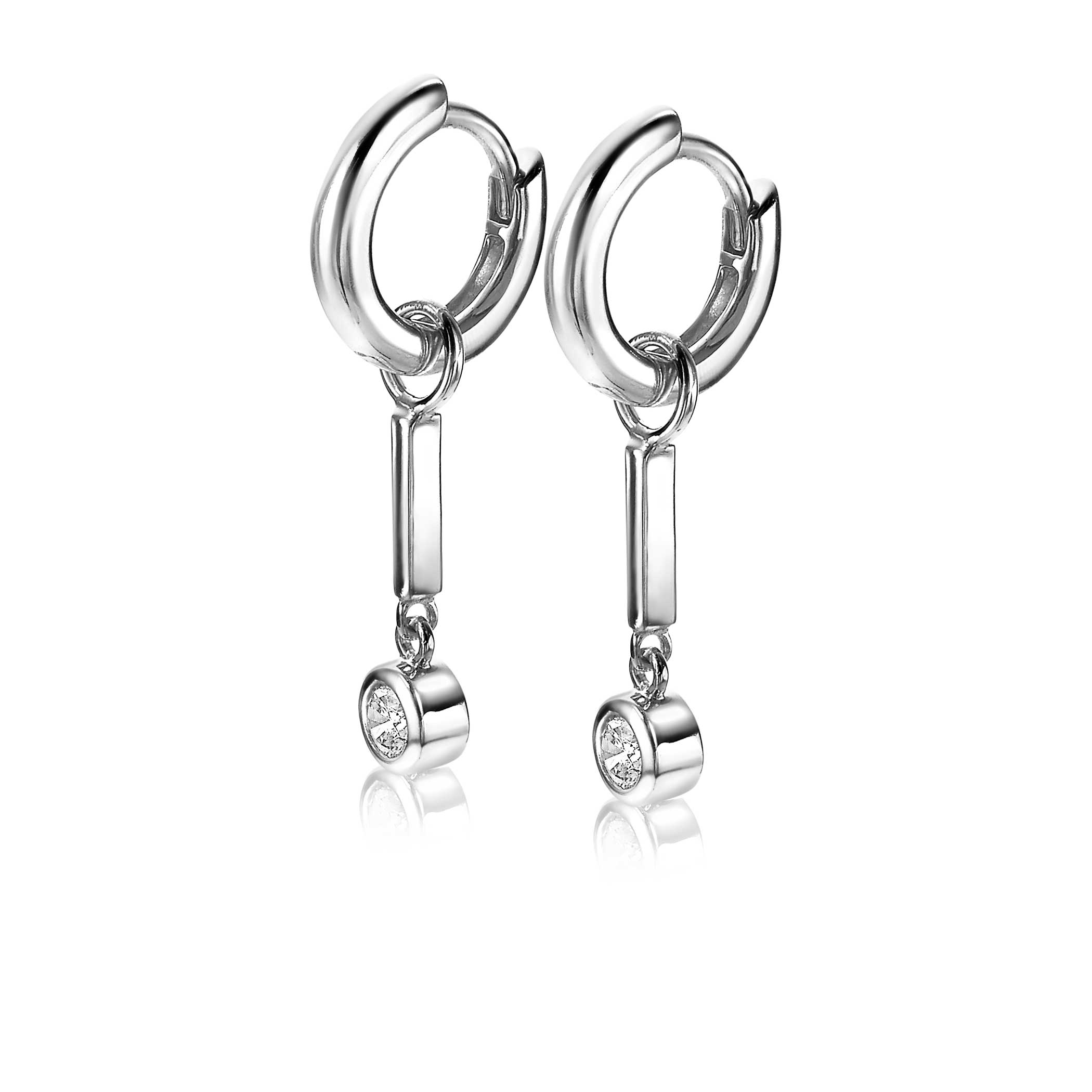 ZINZI silberne Ohrhänger Stab 19mm  weiße Zirkonia Charm ZICH1953