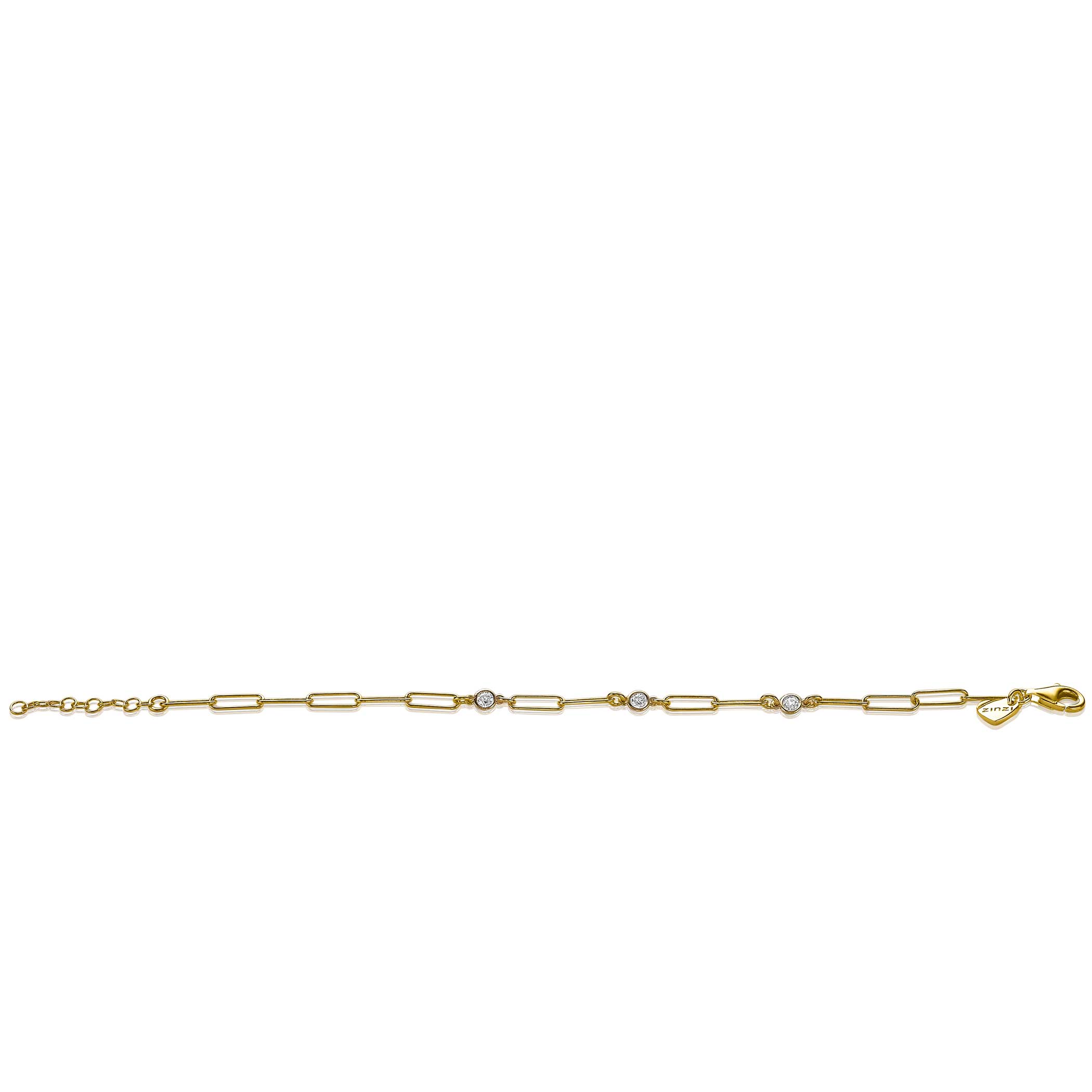 ZINZI silbernes Armband 14K gelb vergoldet paperclip Glieder rund Zirkonia 17-20 cm ZIA2079Y