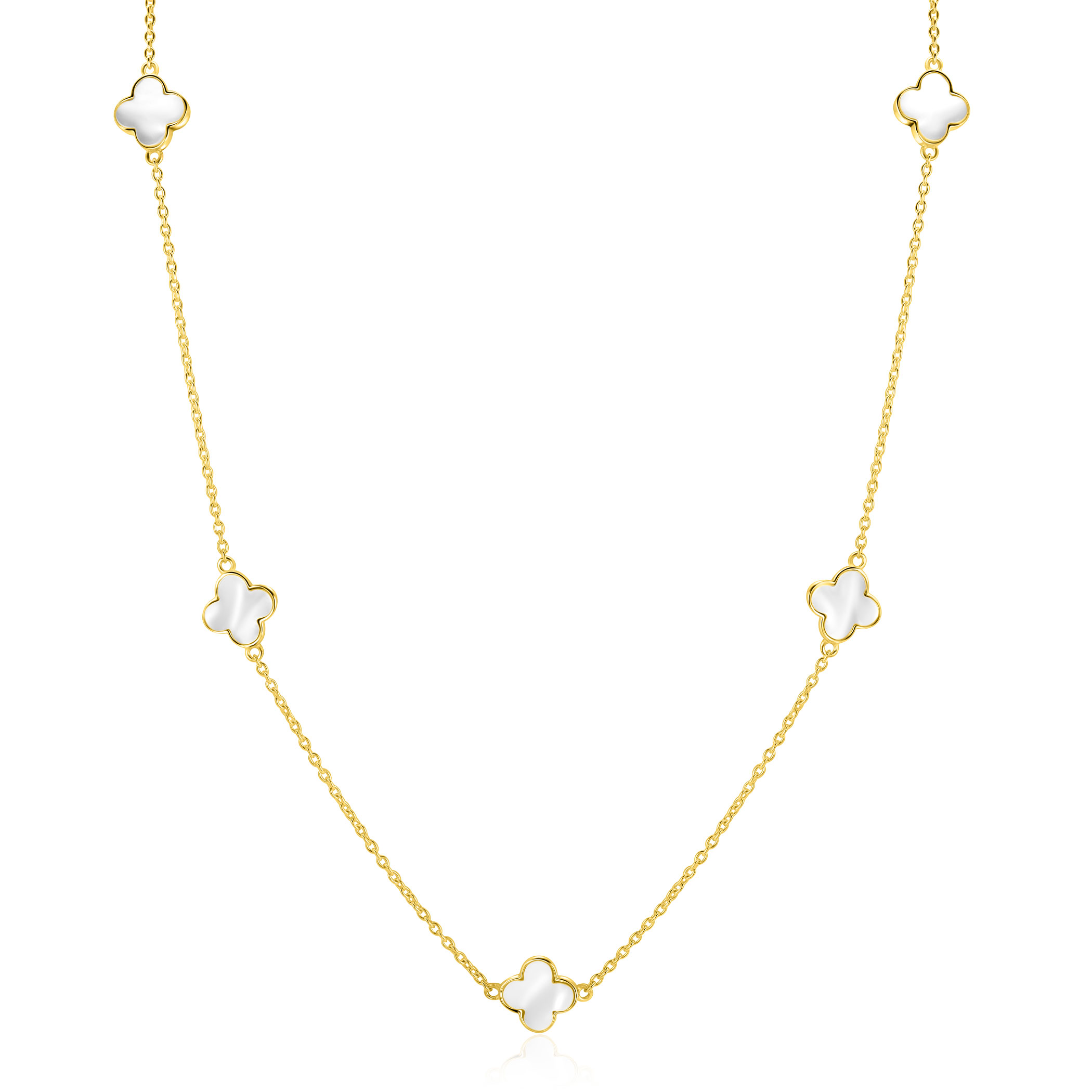 ZINZI zlv. collier gg.verg. met 5 parelmoer klavers